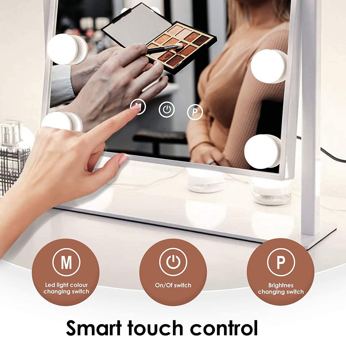 WEILY Hollywood Makeup Mirror with Lights, Large Lighted Vanity Mirror with 3 Color Light & 12 Dimmable Led Bulbs,Smart Lighted Touch Control Screen & 360 Degree Rotation(White)