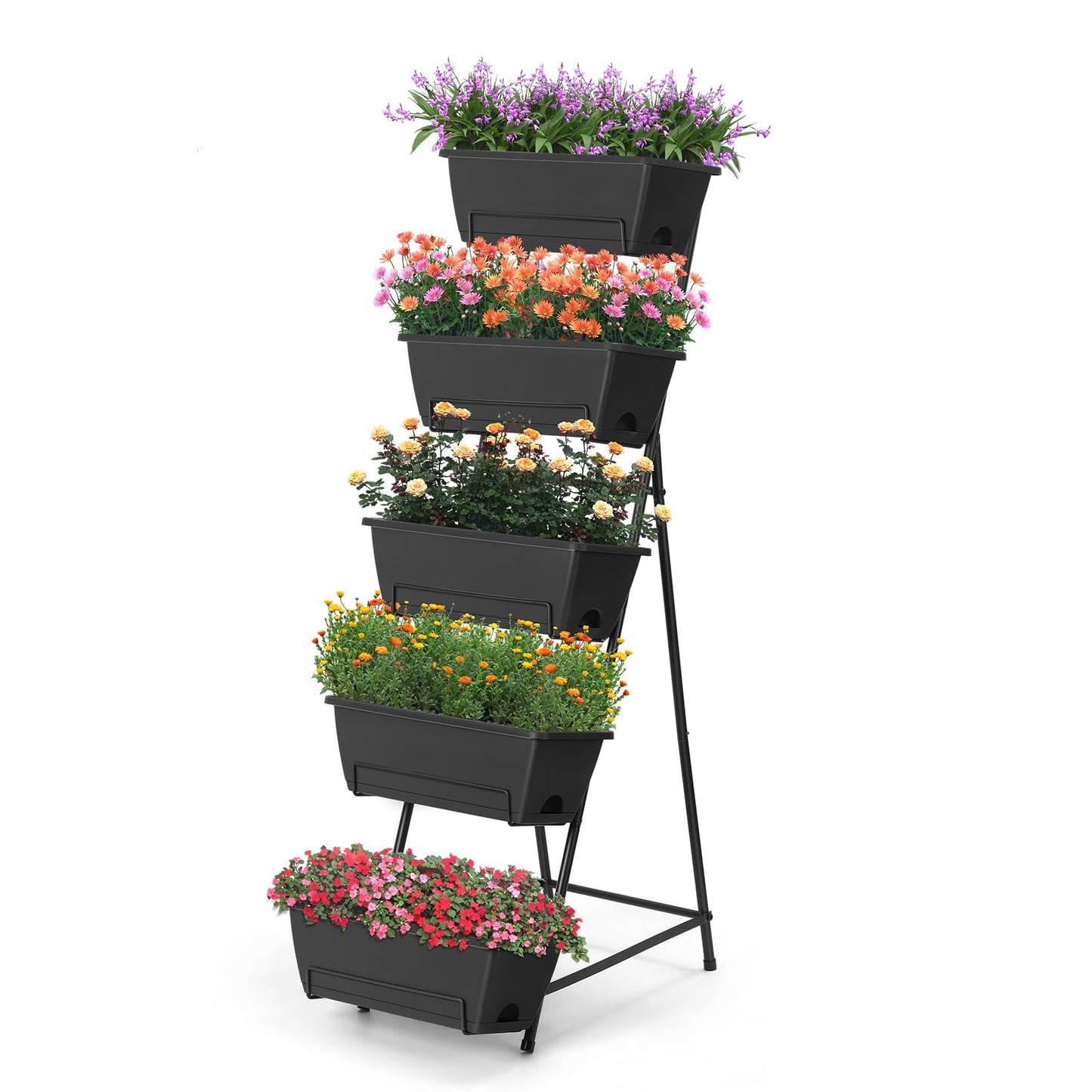 5 Tier Vertical Raised Garden Bed Planter Box, Vertical Raised Bed with Drainage Holes for Indoor Outdoor Herbs Flowers Vegetables Plants, Grey
