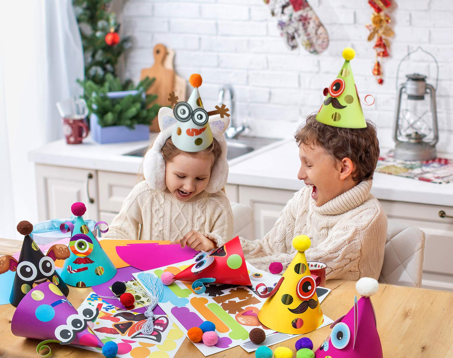 24 Pcs Party Hats Birthday Activity Kit with Stickers. Kids Fun Arts & Crafts, Party Favor, Game Supplies, Christmas Decors