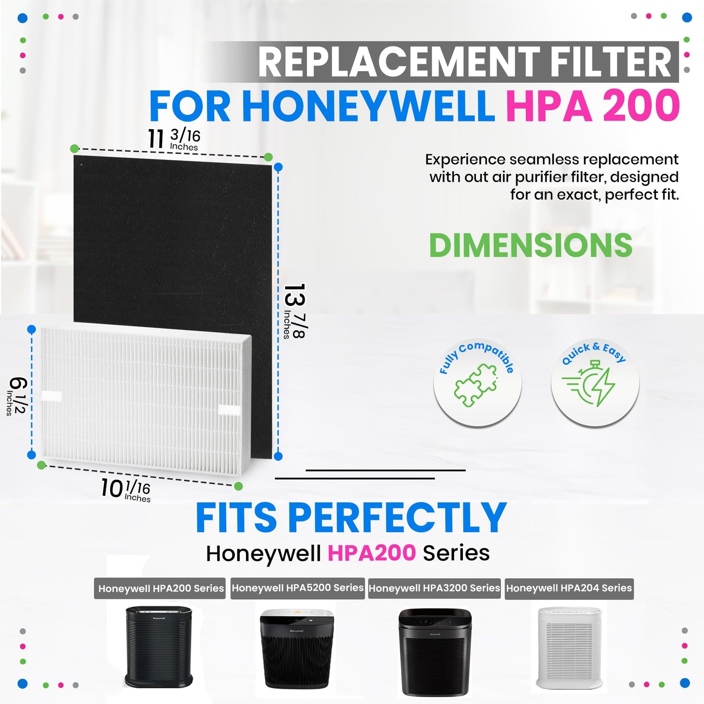 Bagean HPA200 Filter Compatible with Honeywell HEPA Filter R Replacement for HPA200 Air Purifier Series - Fits HPA200 Air Purifier Filters - Filters Freshens the Air (2 HEPA + 4 Carbon)