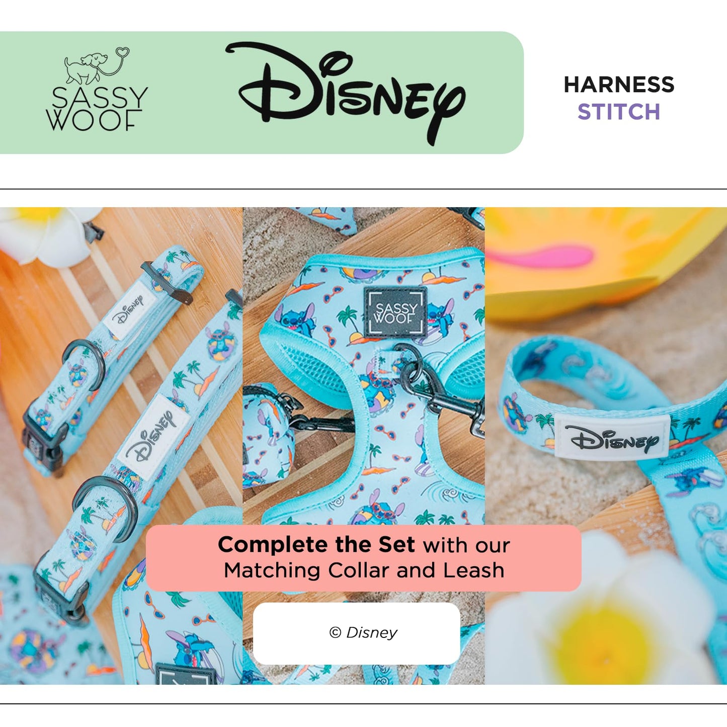 Sassy Woof Dog Adjustable Harness - Disney Stitch - L, Breathable Mesh, No Pull Design with Two D-Rings, Patented Design, Ideal for Large Dogs - Officially Licensed