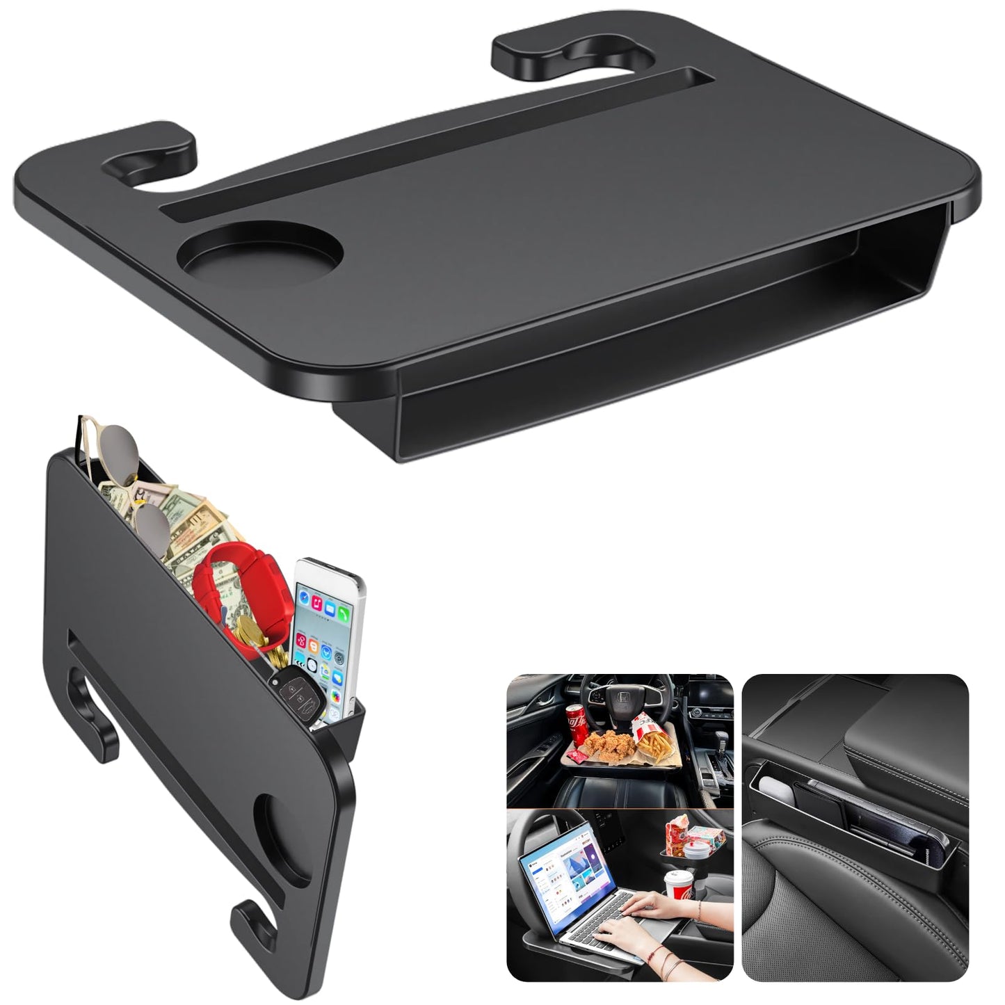 2-in-1 Steering Wheel Desk - Steering Wheel Tray Table with Seat Gap Filler Organizer | Car Food Tray for Driver | Car Desk for Laptop & Eating - Work Road Trip Essentials Accessories