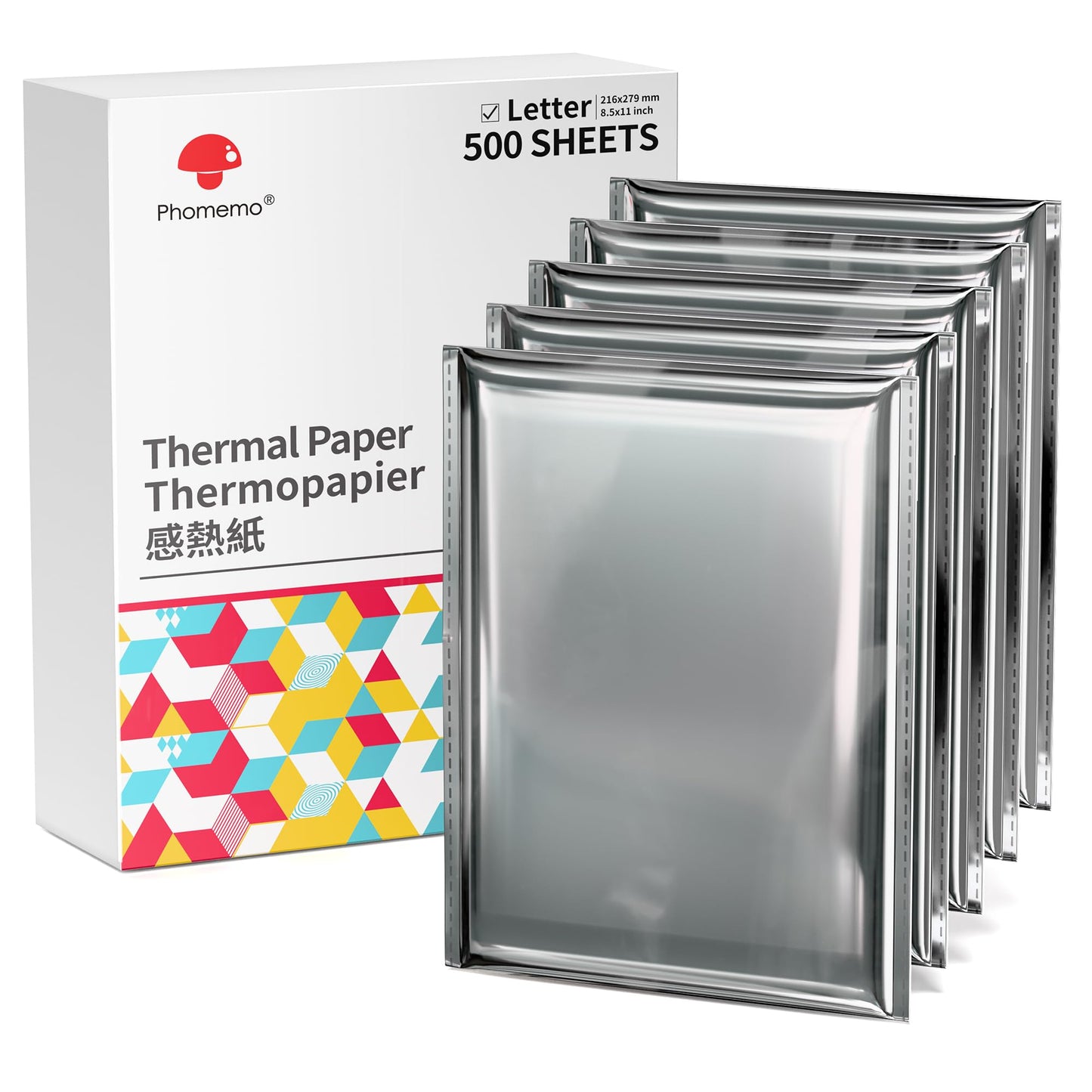 Phomemo Thermal Printer Paper, 8.5" x 11" US Letter Size, Advanced Thermal Printing, Thermal Paper Compatible with M08F-Letter, M832, M832D, M834 Portable Printer, 500 Sheets