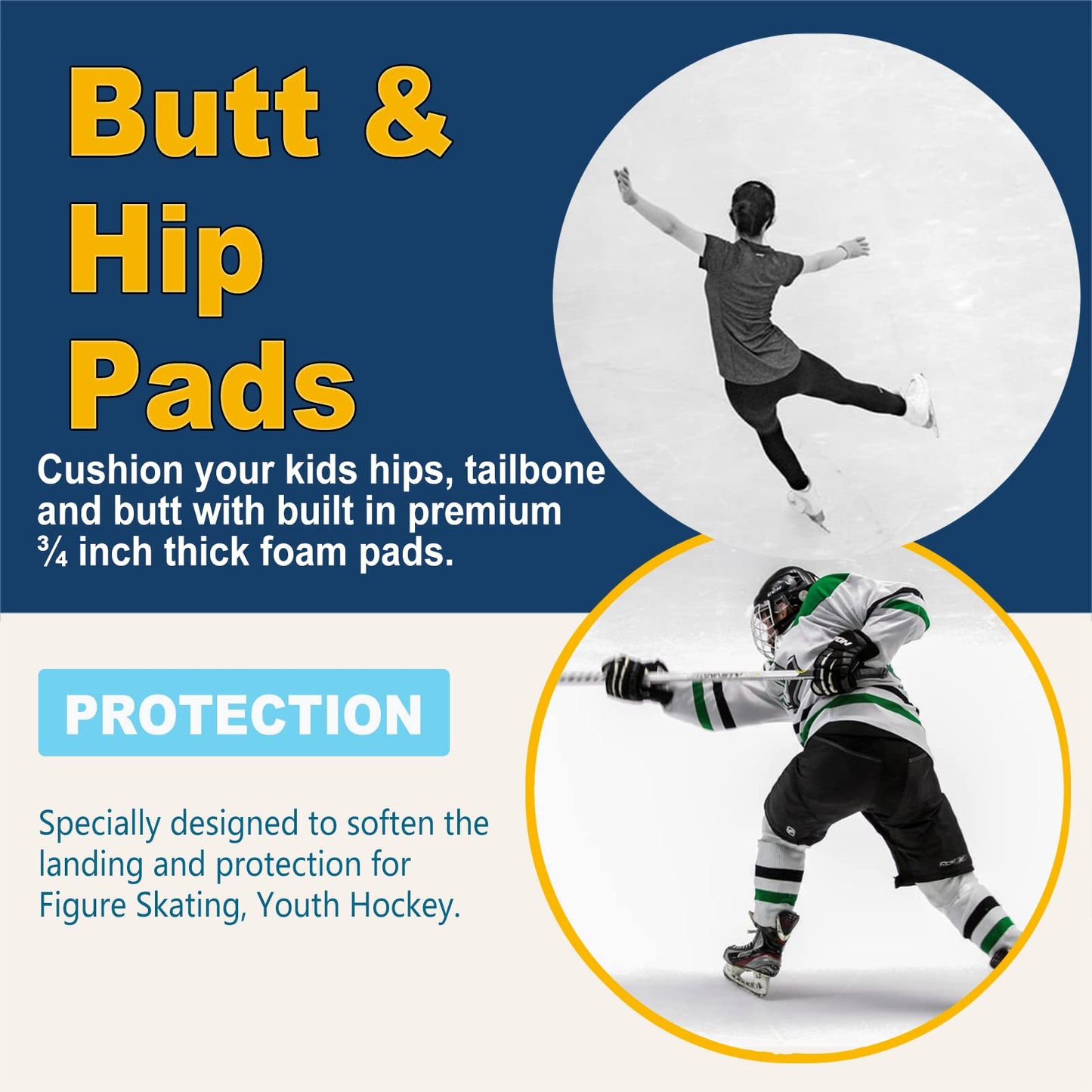 RANDDER Kids Butt Pad Shorts for Skating Snowboarding Ski Hockey, Hip Tailbone Protective Padded Shorts for Youth Child