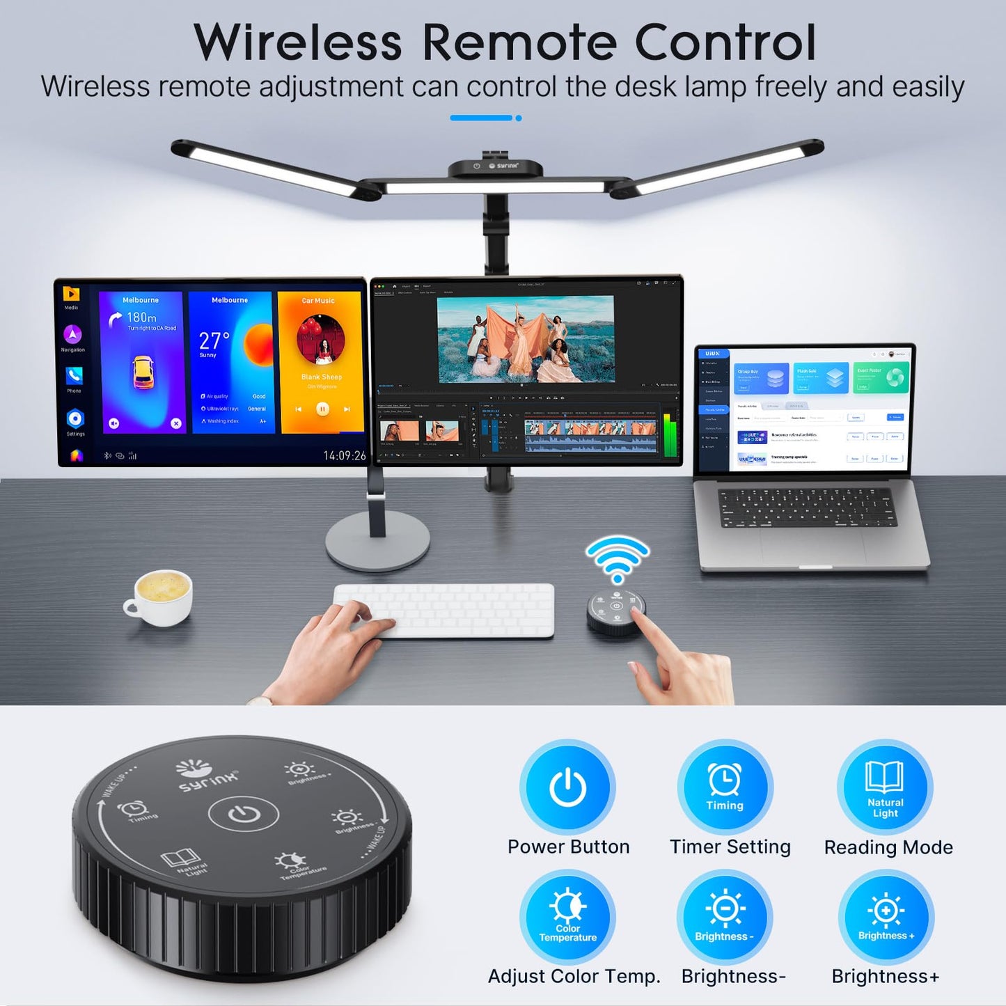 Syrinx LED Desk Lamp, Architect Desk Lamps Home Office with Gesture Switch & Remote Control, 24W Bright Desk Light with 50 Light Modes Eye-Caring Desk Lamp with Clamp for Reading Study Workbench