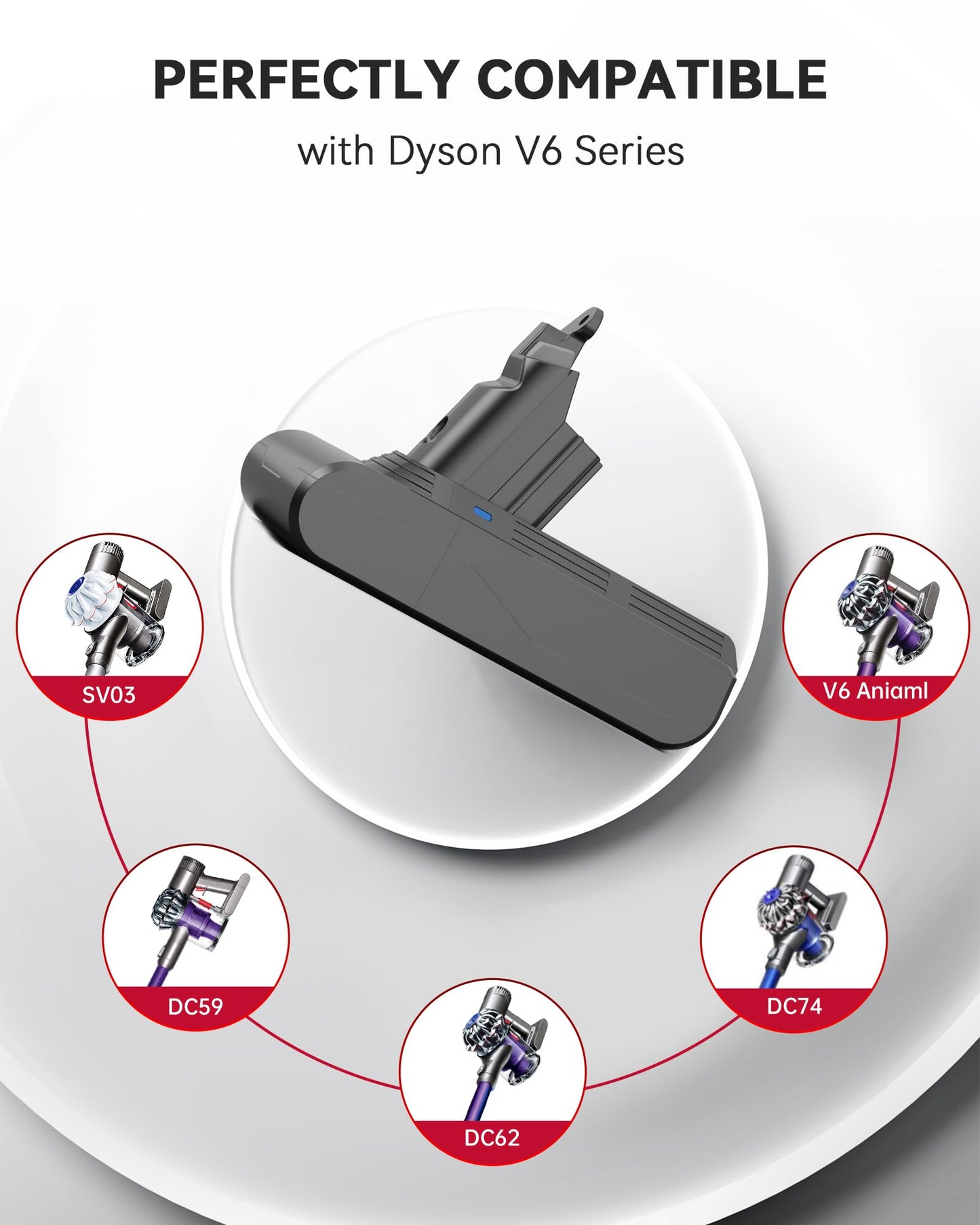 Battery Replacement for Dyson V6, 21.6V 8000mAh Li-ion Battery Compatible with V6 Animal V6 Absolute V6 Motorhead V6 Fluffy SV03 SV04 SV05 SV06 SV07 SV09 DC58 DC59 DC61 DC62 DC72 DC74 Vacuum Cleaner