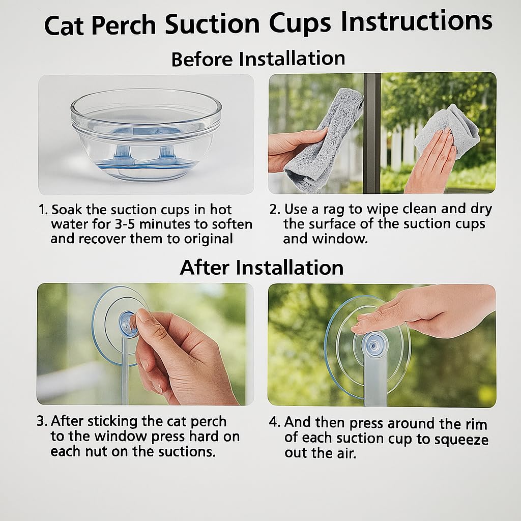 Cat Window Perch, Indoor Bed for Feline, Safety Shelves Space Saving Window-Mounted, Hammock, Sturdy Screw Suction Cups for Large Breeds & Kittens