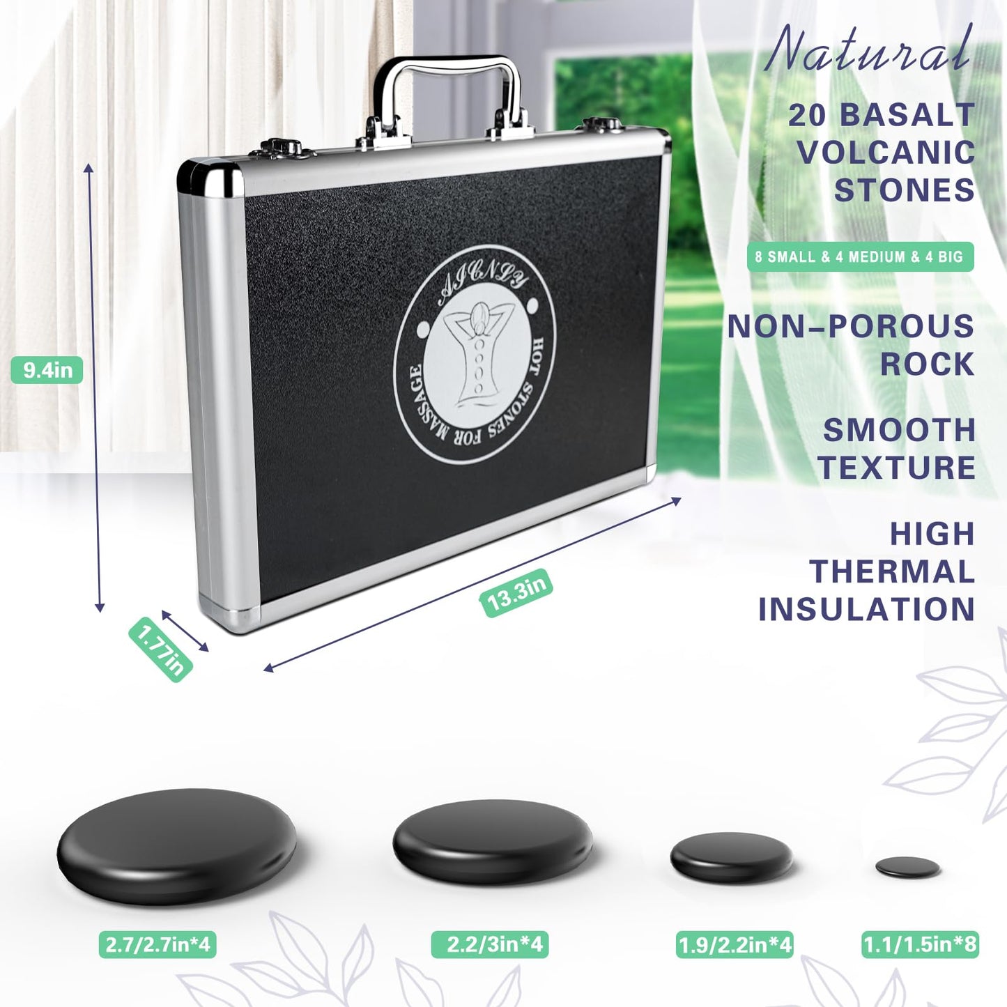 AICNLY Hot Stones Massage Set with Temperature Adjustment-20 Pcs Basalt Hot Stones with Heater Kit, Professional Massage Tool for Spa-Lymphatic Drainage