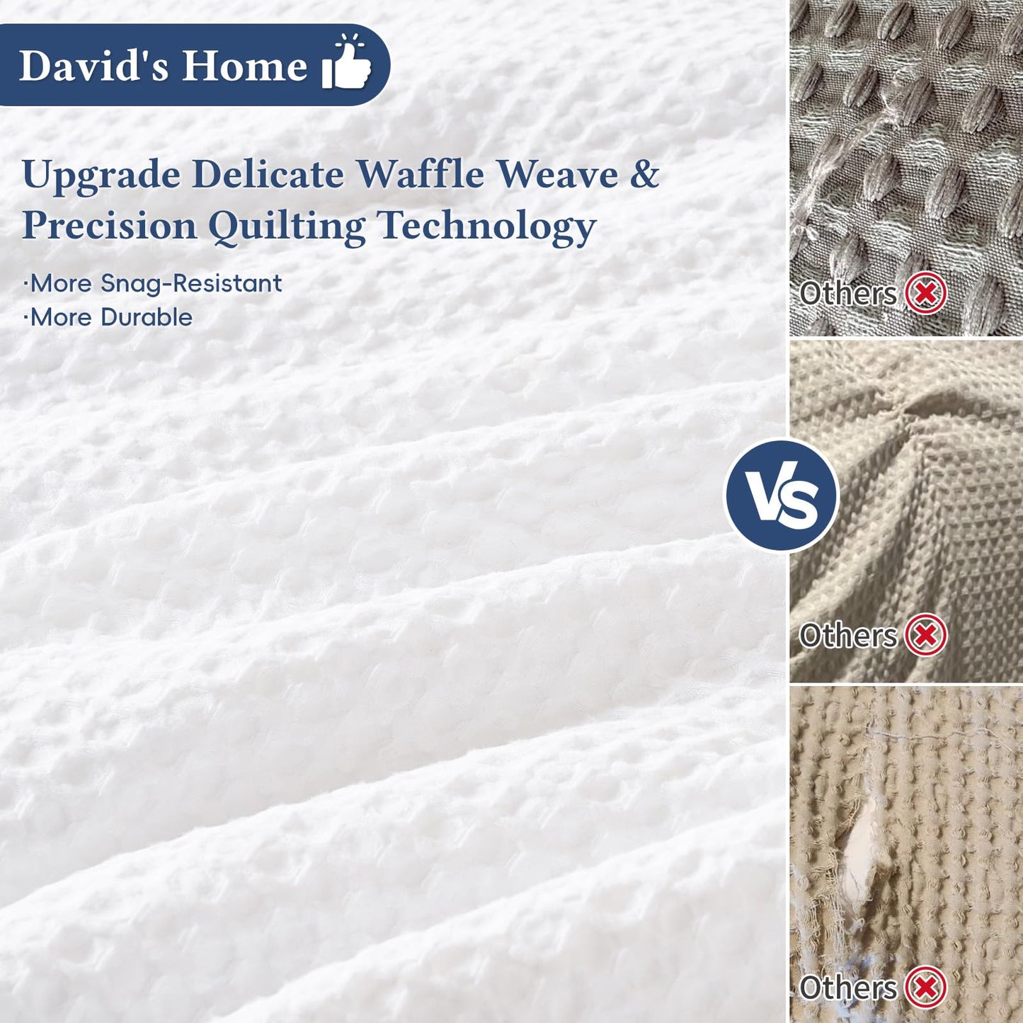 David's Home Waffle Weave Comforter Set 2PCS Twin Size, Soft Breathable Lightweight Cozy Skin-Friendly Warm for All Season, Elegant Aesthetic Home Decor Bedding Set with Pillow Shams, White