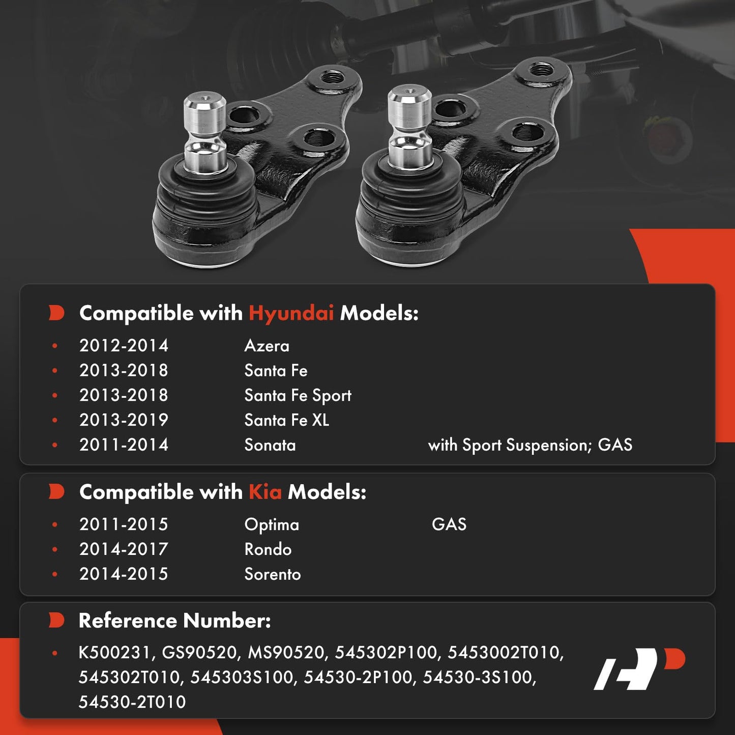 A-Premium 2 x Front Lower Ball Joints, Compatible with Hyundai Sonata 2011-2014, Santa Fe 2013-2018, Santa Fe Sport 2013-2018, Santa Fe XL 2013-2019, Azera 2012-2014 & Kia Optima, Sorento, Rondo