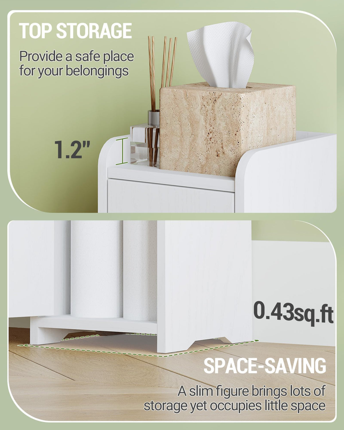 Hzuaneri Bathroom Storage Cabinet, Corner Floor Cabinet with 2 Doors and Adjustable Shelf, Narrow Toilet Paper Cabinets, Bathroom Organizer for Small Spaces, White BC49913X
