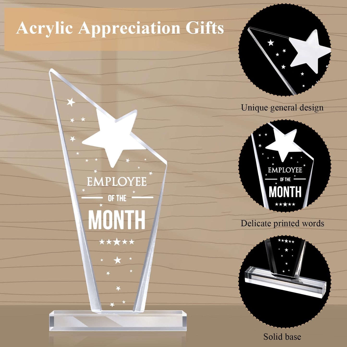 Roowest 6 Pcs Employee of The Month Plaque Trophy Employee Month Appreciation Award Gifts Bulk Coworker Acrylic Trophy Reward Sign Keepsake for Teacher Nurse Colleague Staff Volunteer Team Office