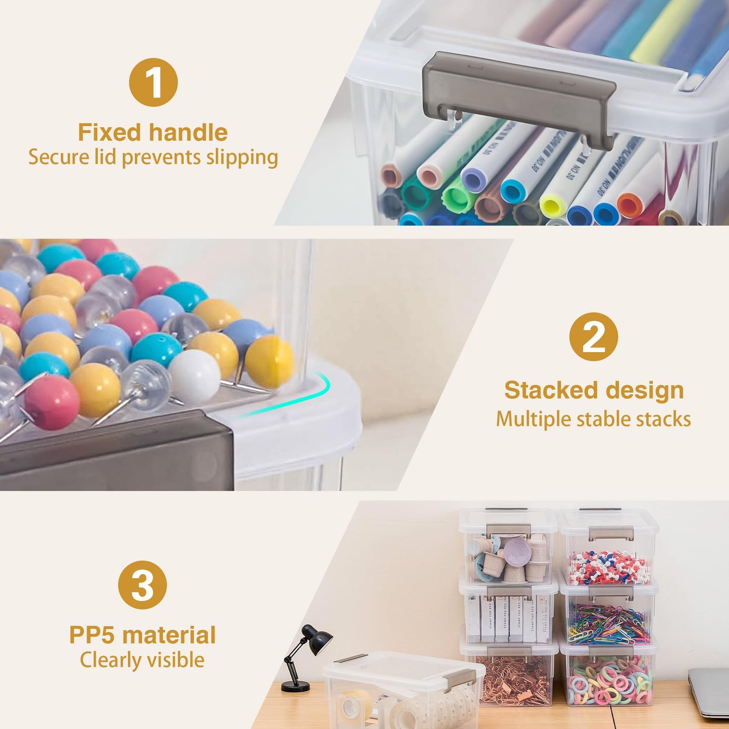 Citylife 1.3 QT 10 Pack Small Storage Bins Plastic Storage Container Stackable Box with Lids for Organizing, Clear White