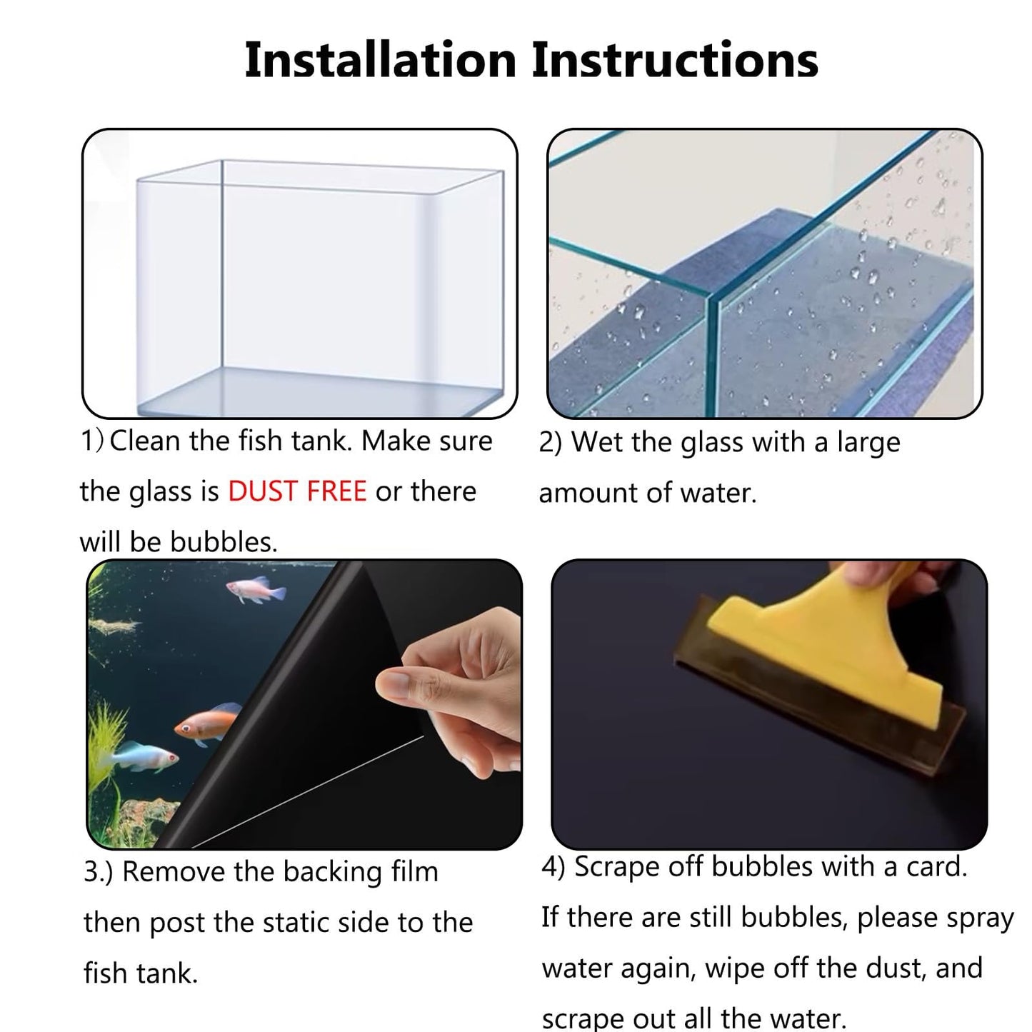 CICK SEED Fish Tank Aquarium Background - Black, Electrostatic Adhesion, Glue-Free, Easy Installation, Traceless Removal, Size 19.6 X 59 Inch