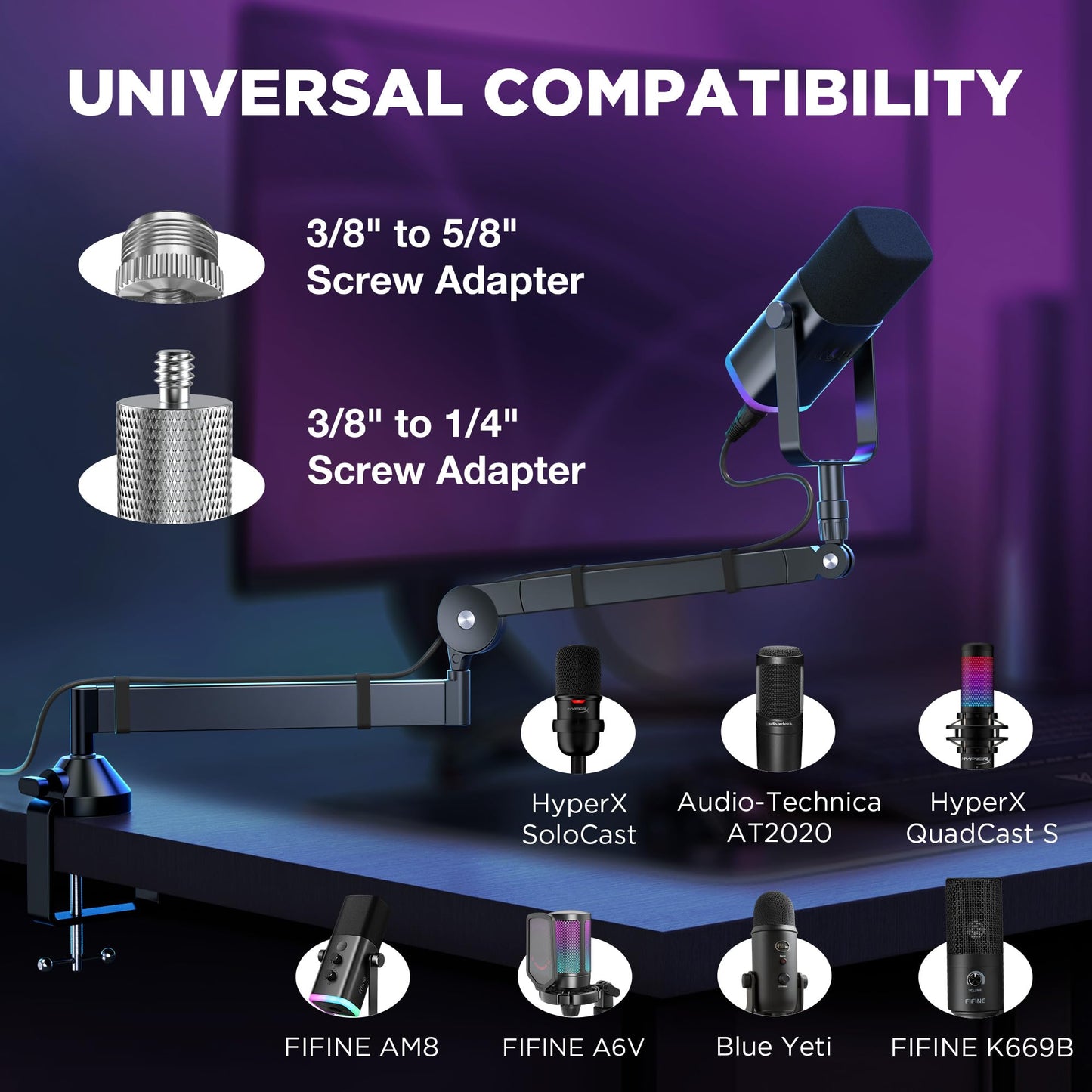 InnoGear Low Profile Mic Arm, Microphone Boom Arm Desk Mount for Fifine AM8 K669B Elgato Blue Yeti HyperX QuadCast AT2020 Shure SM58 SM7B, Mic Stand with Mic Clip 3/8" to 5/8" Adapter