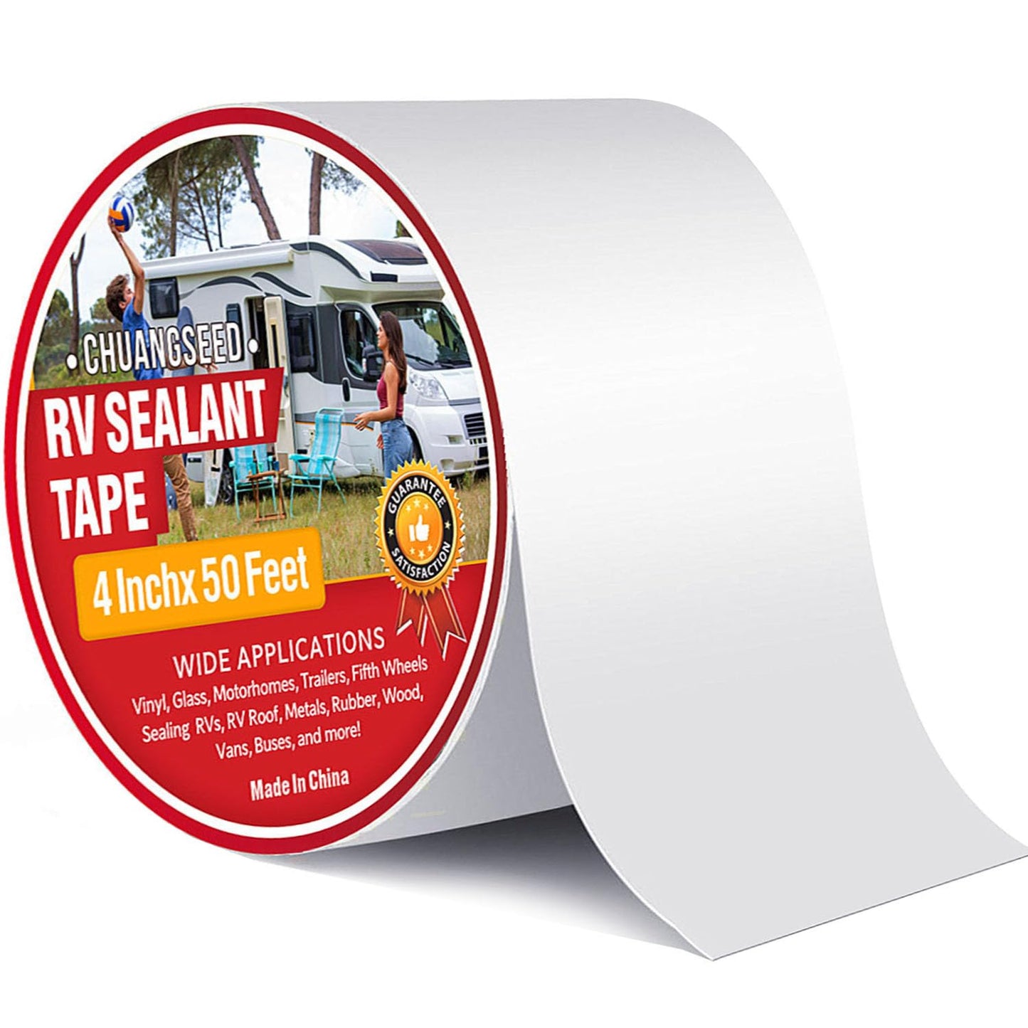 CHUANGSEED RV Roof Sealant Tape White, 4 Inch X 50 Foot Trailer Tape，UV-Resistant,Weatherproof Roof Seal Tape for RV Camper Trailer Boat Sealing Leak Repair Roofing Repair Tape