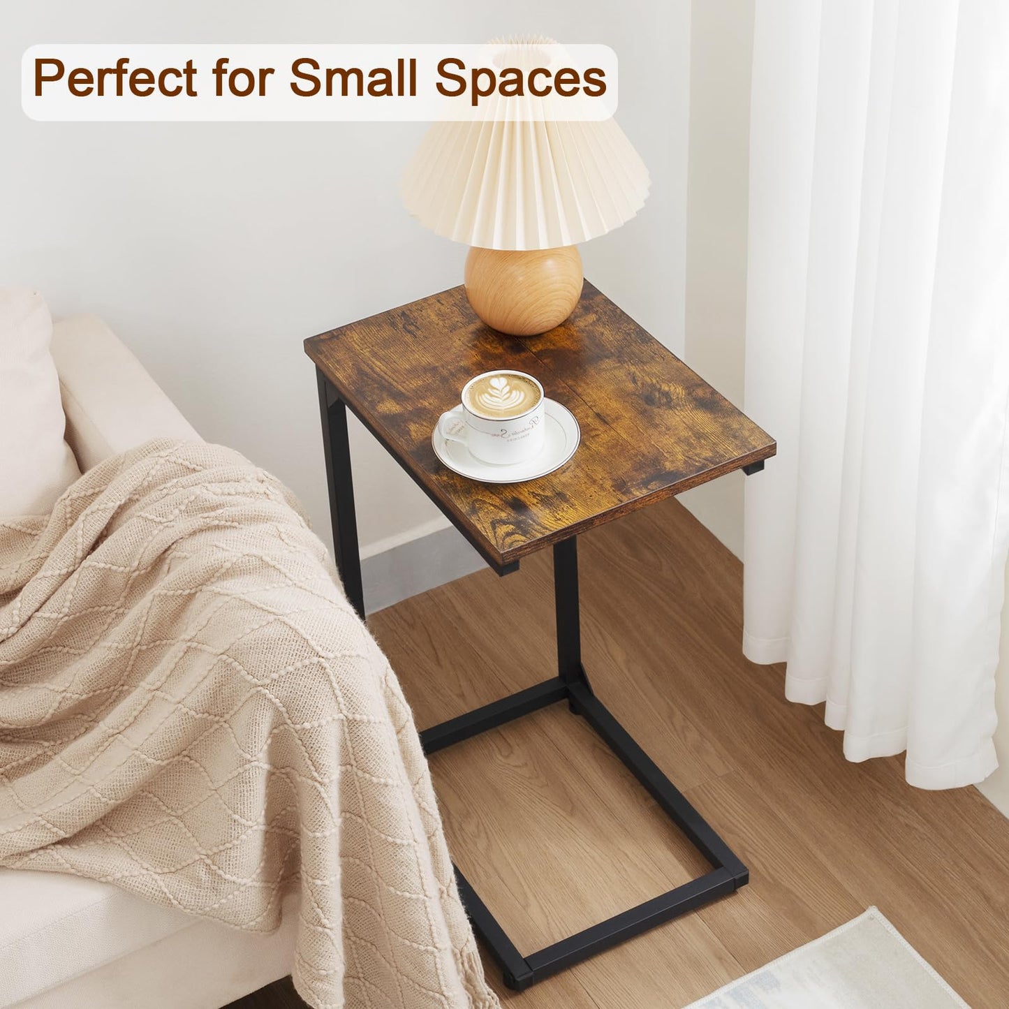 AMHANCIBLE C-Shaped End Table, Sturdy and Stable C Shaped Side Table for Couch, 23.2" High, Slide Under Couch Table for Sofa, Living Room, Bedroom, Small Space, Rustic Brown HET02CBR-1