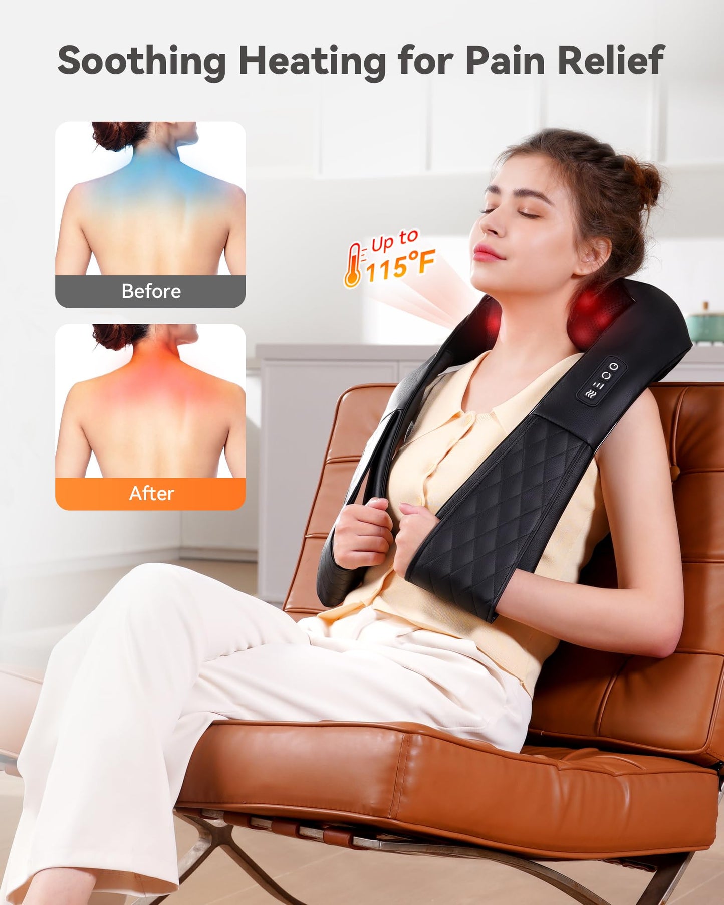 COPYJOY Neck Massager with Heat, Shiatsu Neck and Back Massager for Pain Relief Electric 4D Kneading Shoulder Massager Pillow for Whole Body Relaxation, Gifts for Mom Dad Women Men, Not Cordless