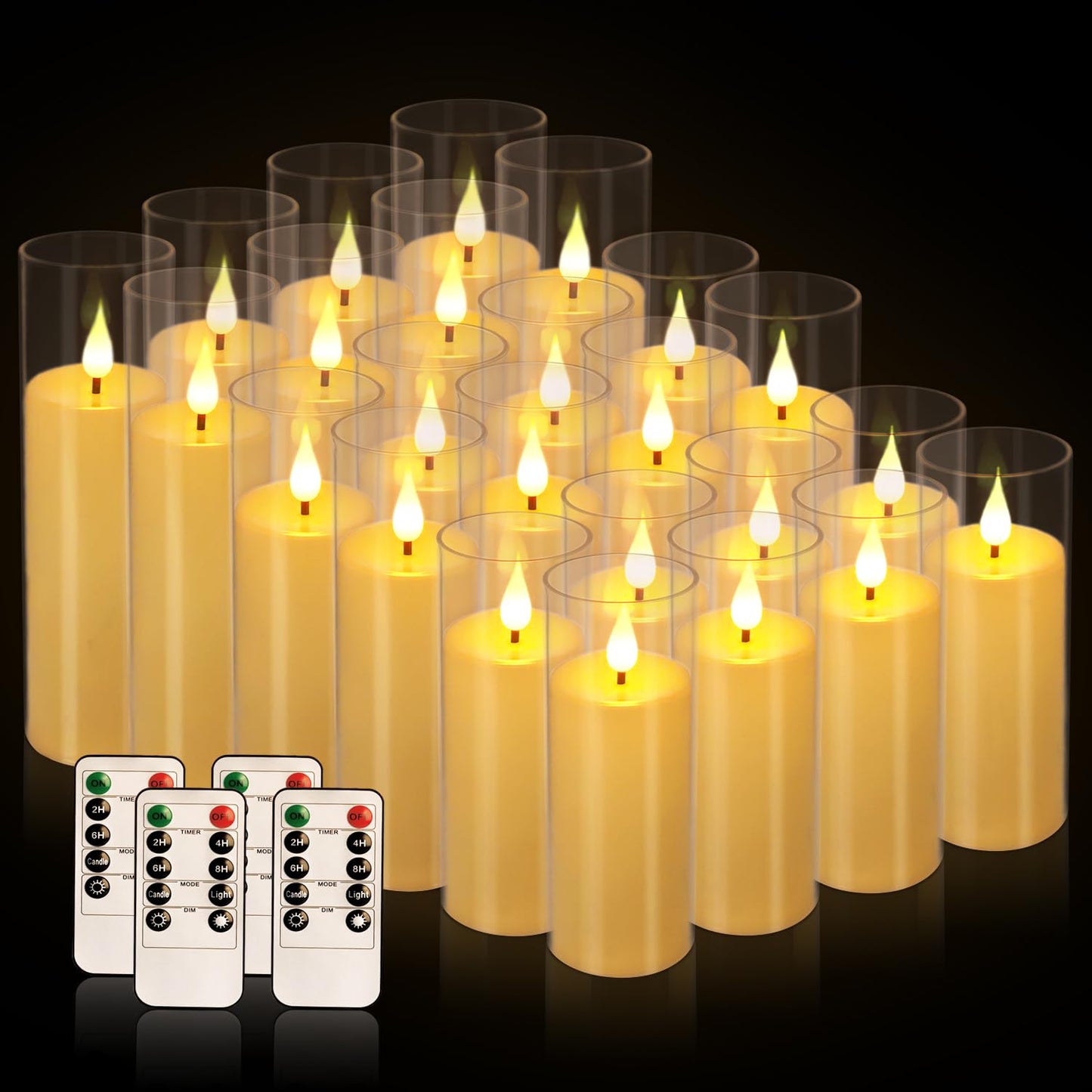 Aamdkcyu 24-Pack Flameless Candles with Remote, B-Series Acrylic LED Candles in 3 Sizes, Timer & 10 Brightness Levels for Home Decor, Wedding, Centerpieces