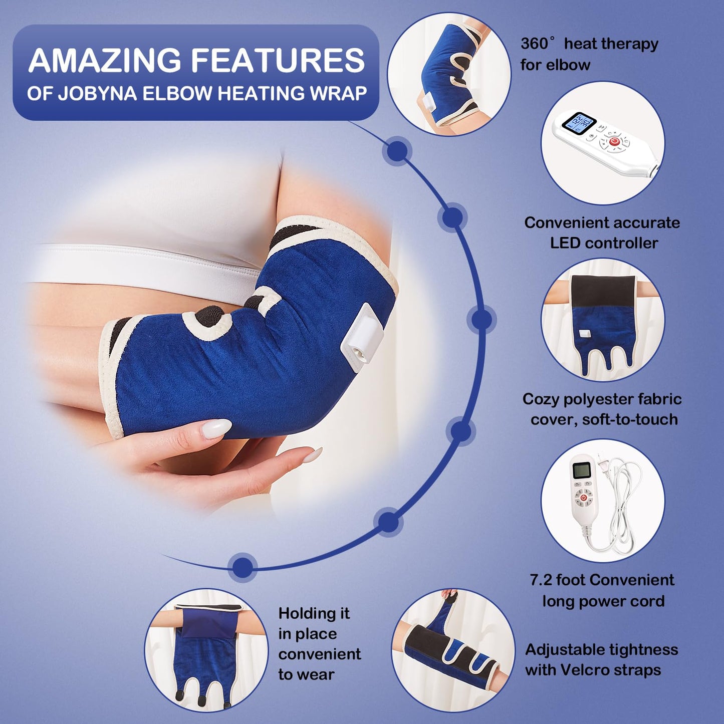 JOBYNA Elbow Heating Pad, Adjustable Tennis Elbow Pad for Men Women, 86℉-158℉ & Auto Shut Off, Arm Heat Therapy for Golfer's Elbow, Bursitis, Sprains, Strains, Tendonitis, and Arthritis