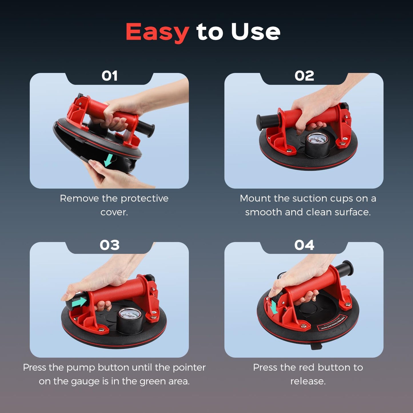 Bonvoisin 8" Glass Suction Cups to Lift Large Glass, 2 Pack Heavy Duty Suction Cup, Vacuum Suction Cups with Pressure Gauge for Tile, Window, Windshield Replacement Load Capacity 330LBS