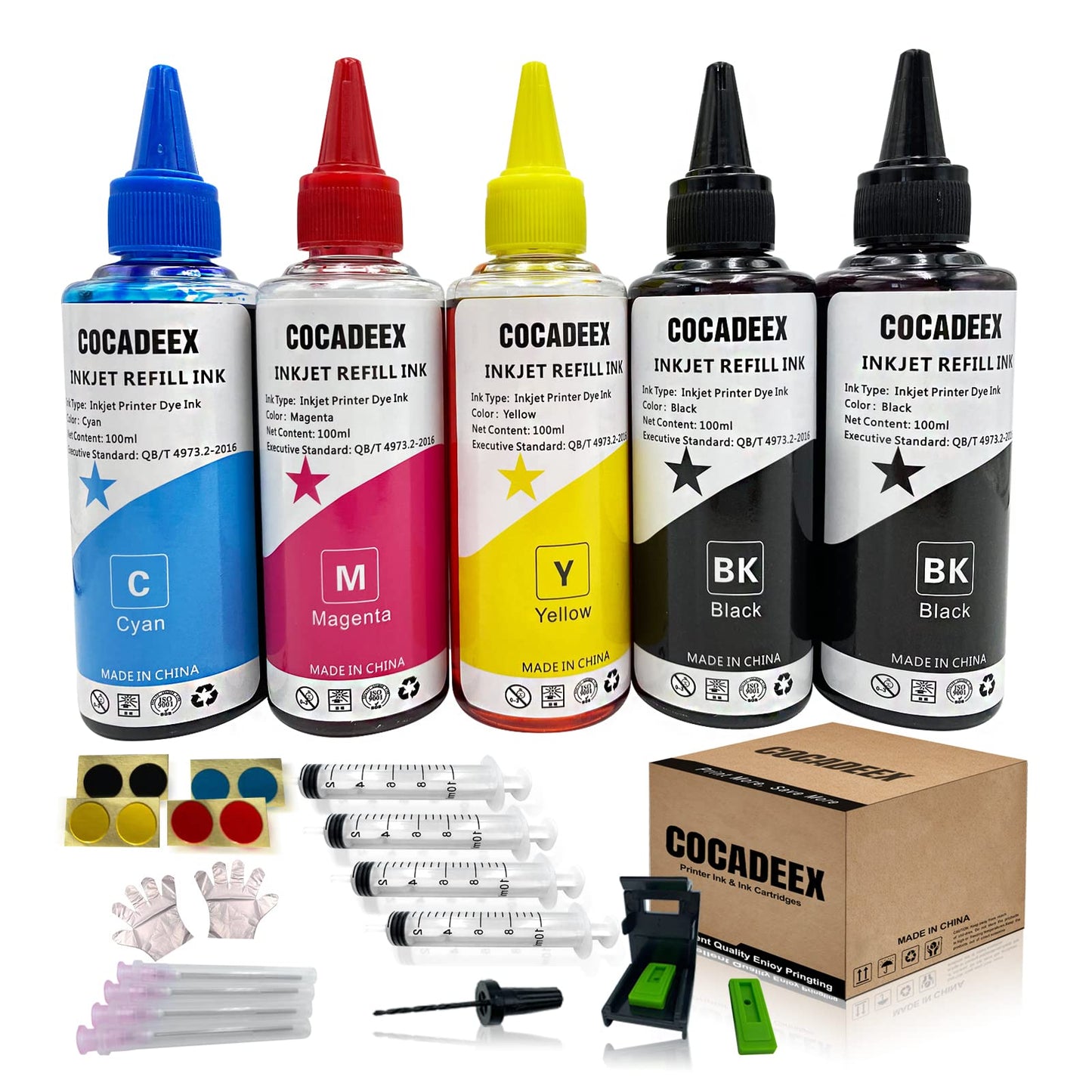 COCADEEX 500ml Ink Refill Kit Compatible with Printer Ink Cartridges 67XL 65XL 64XL 63XL 62XL 664XL 662XL 61XL 60XL 21XL 22XL 56XL 57XL 58XL 901XL 67 65 664 662 61 60 56 57 58 901