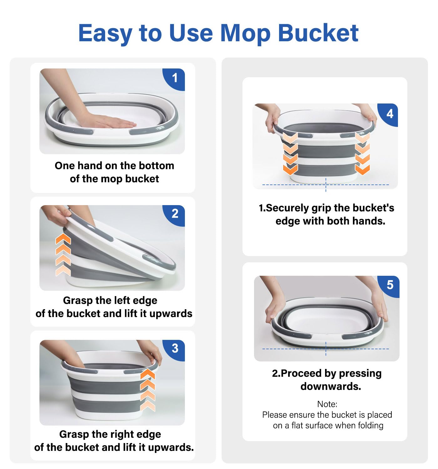 Lesipee Upgraded16L Collapsible Mop Bucket with Multi-Functional Lid - 4-in-1 Foldable Silicone Tub with Table Surface, Floor Stand, Space Saving 4.2 Gallon Storage Solution for Home & Outdoor