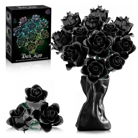 Black Roses Bouquet Building Set, Artificial Flowers Botanical Collection Building Block for Adults, Gothic Decor for Women, Girls, Compatible with Lego Flowers, 11009 (585PCS)