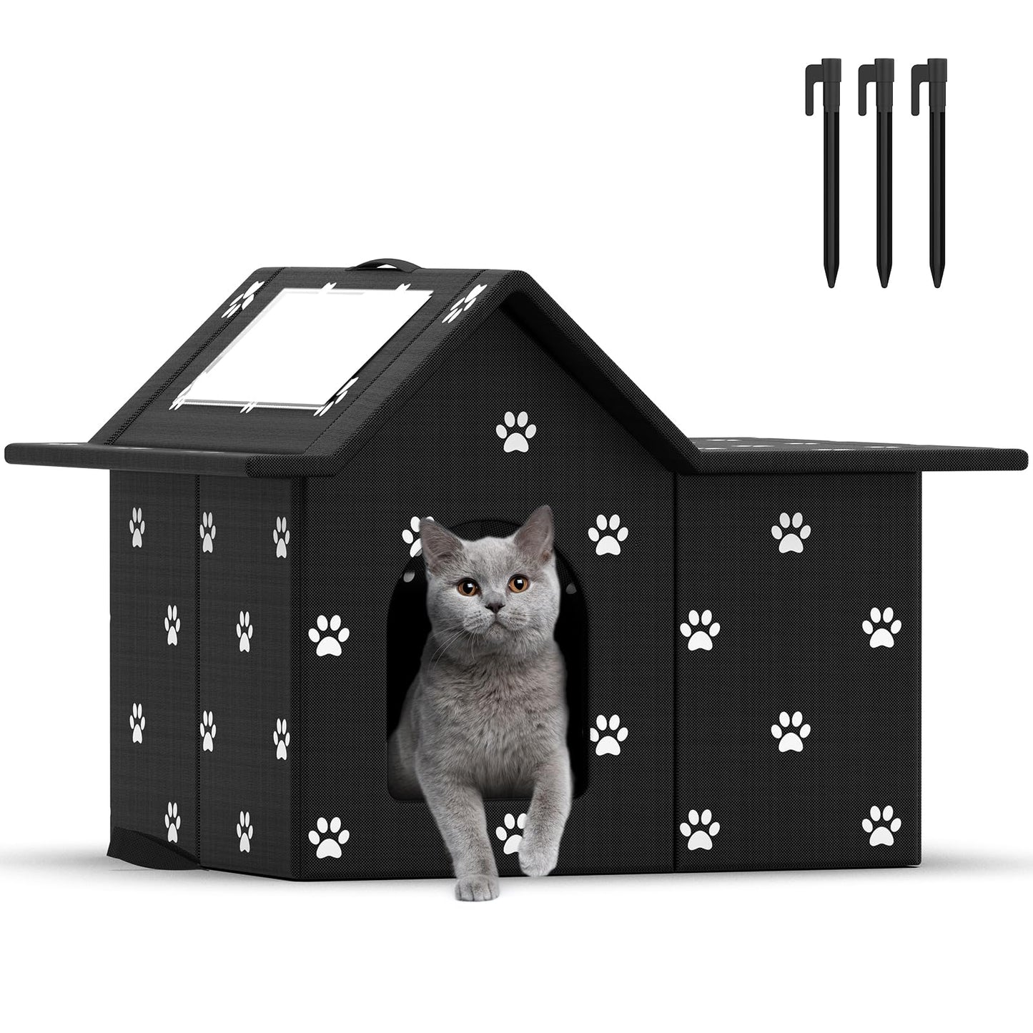 Outdoor Cat House Weatherproof, Large Feral Cat House for Winter, Collapsible Outdoor Cats Shelter in Winter with Door and Soft Mat, Easy to Assemble