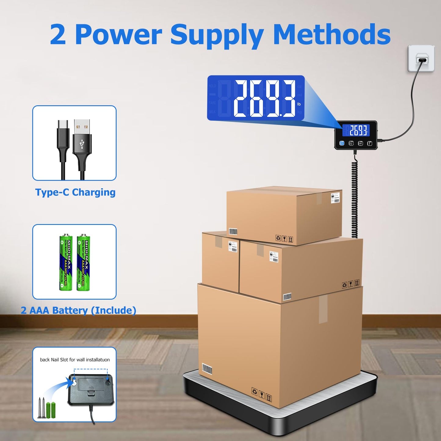 KUAIVO Shipping Scale, 200kg/10g High Accurate Digital Postal Scale with Hold/Tare Function, Shipping Scale for Small Business, Packages, Luggage, Home Use, Battery & Charging Cable Include