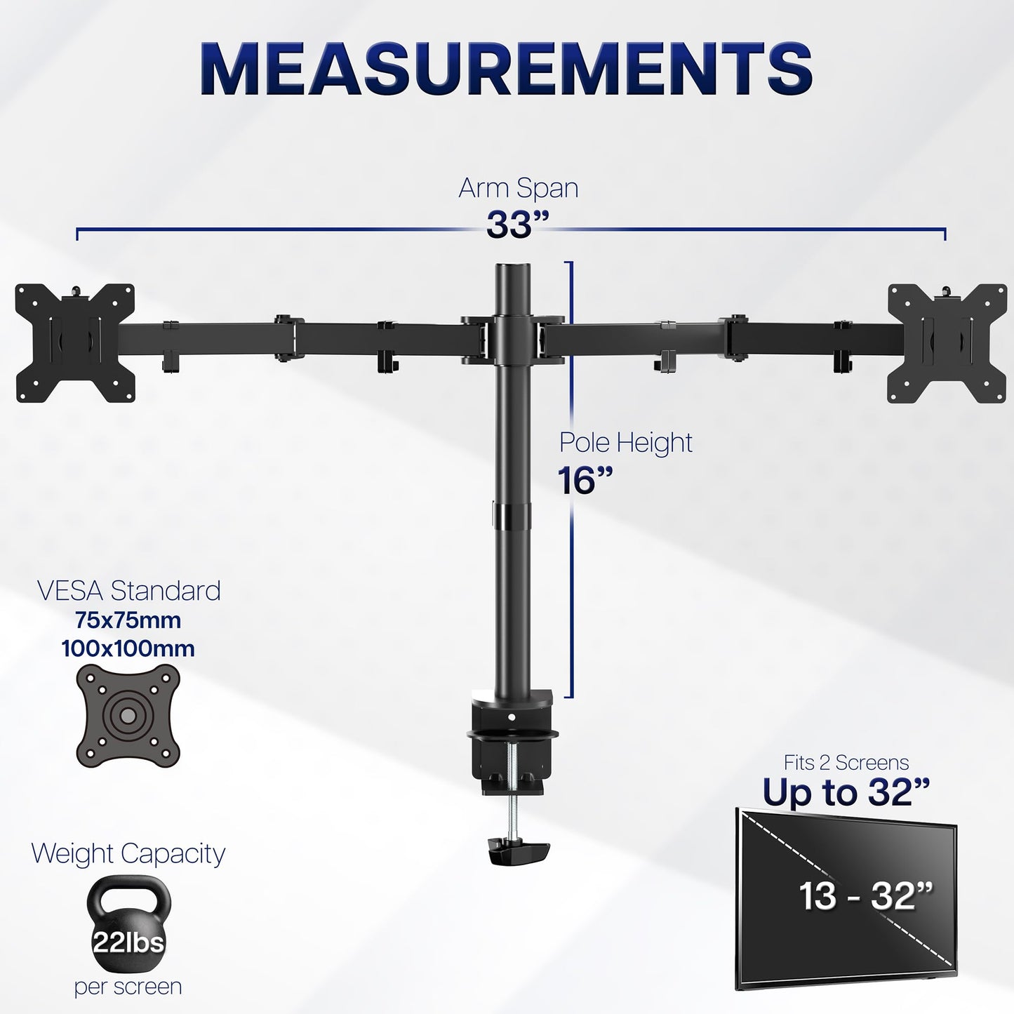 VIVO Dual Monitor Desk Mount, Heavy Duty Fully Adjustable Stand, Fits 2 LCD LED Screens up to 32 inches, Black, STAND-V032