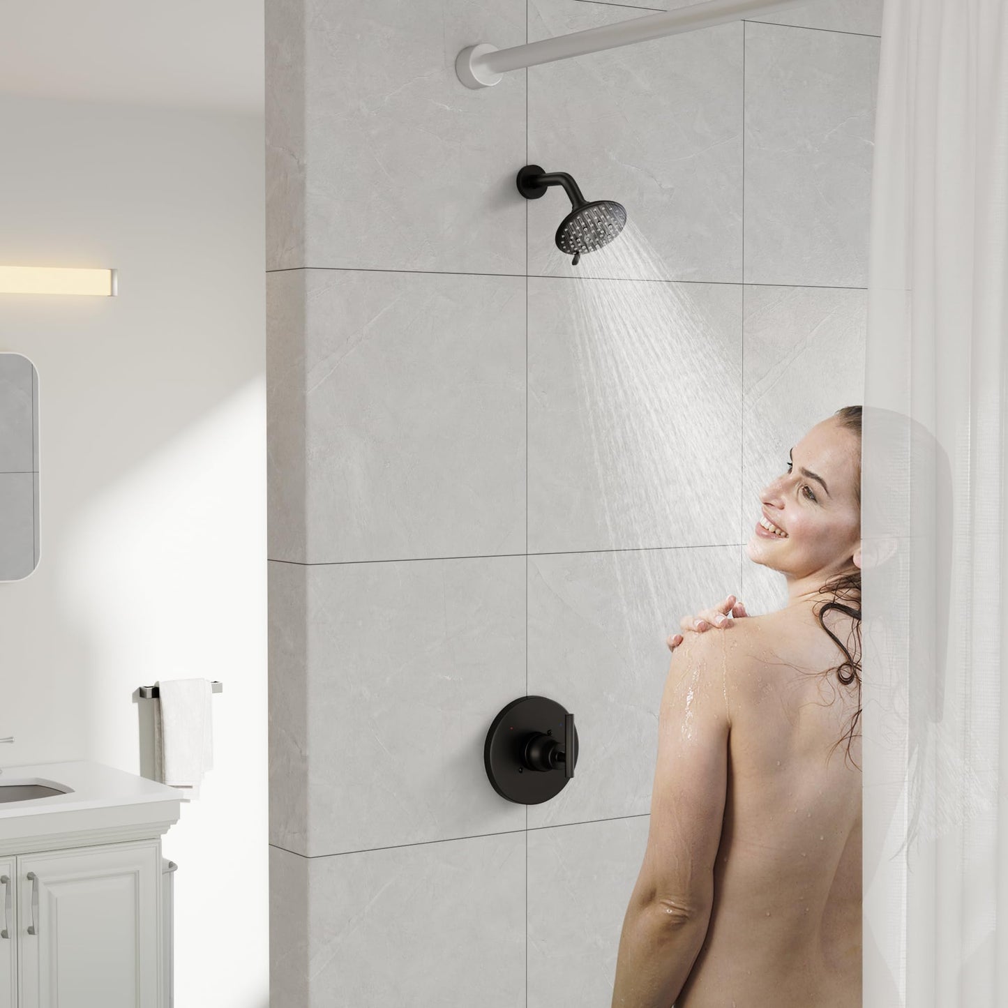 Replacement for D Faucet Trinsic 14 Series Single-Function Black Shower Valve Trim Kit, Shower Handle, Matte Black Shower Trim Kit T14059-BL (RP46074 Cartridge Included, Valve Not Included)