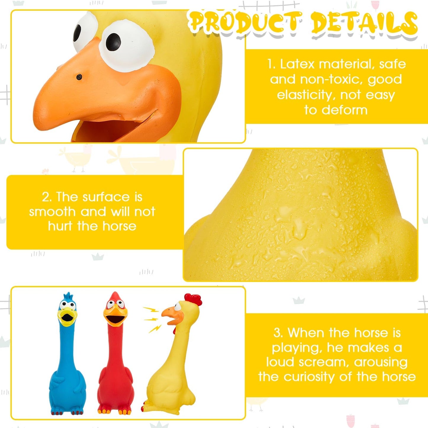 Hungdao 3 Pcs Horse Toys Latex Squeaky Chicken Toy Squeak Turkey for Play Fake Screaming Chicken Dog for Horses Reduce Separation Anxiety Noise Maker Squeaker Funny Prank