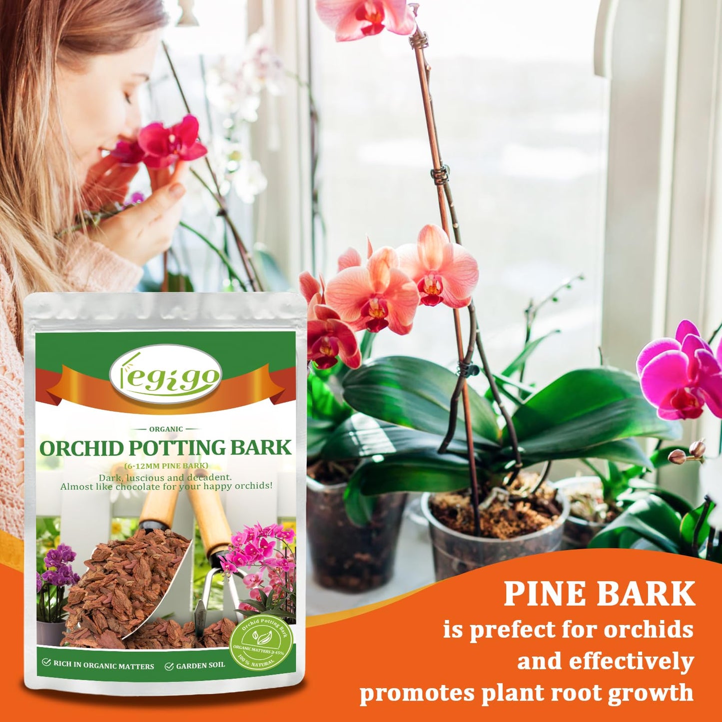 Legigo 10 litres Organic Orchid Potting Bark- All Natural Orchid Bark Potting Mix Pine Bark Wood Chips for Houseplant Mulch, Plants Root Development