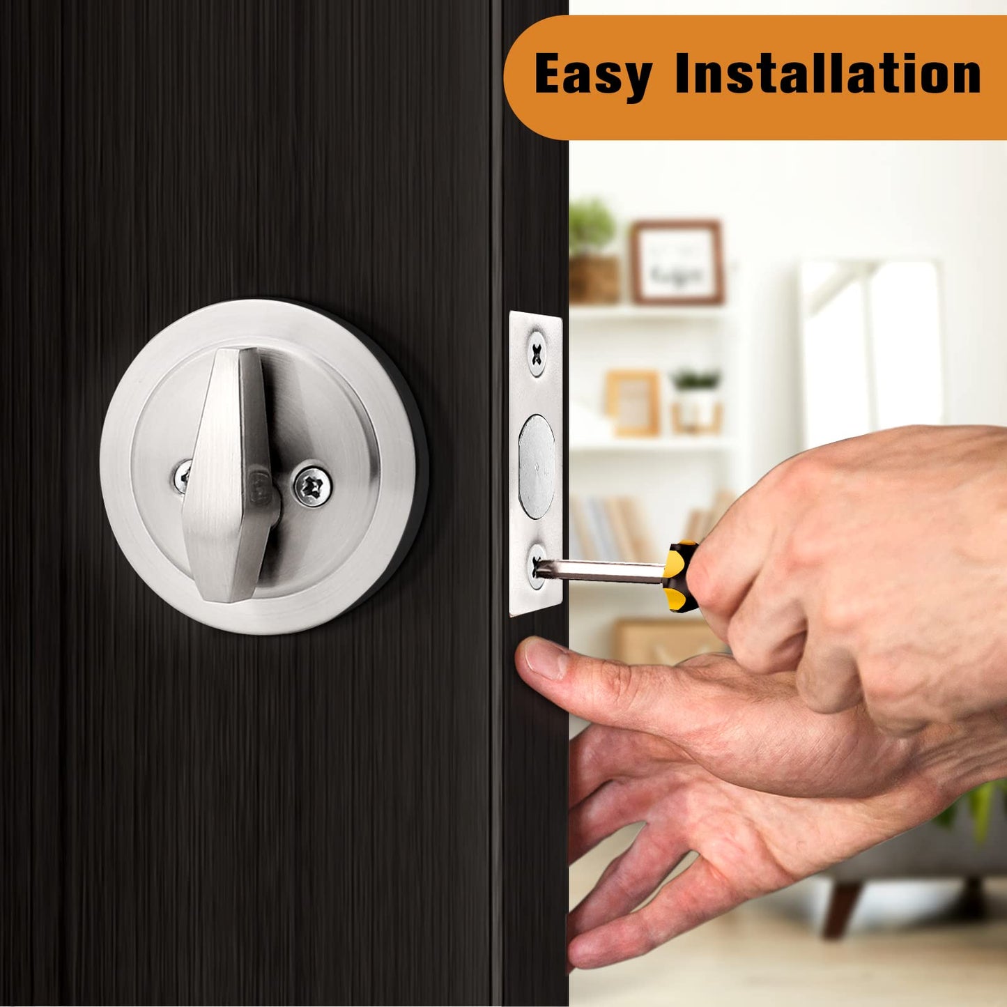 Probrico(2 Pack) Keyed Alike Single Cylinder Deadbolts Brushed Nickel (Combo Packs), Keyway Keys Handleset, 3 Keys Anti-Theft Interior& Exterior Door Hardware (for Entrance Lock and Front Gate)