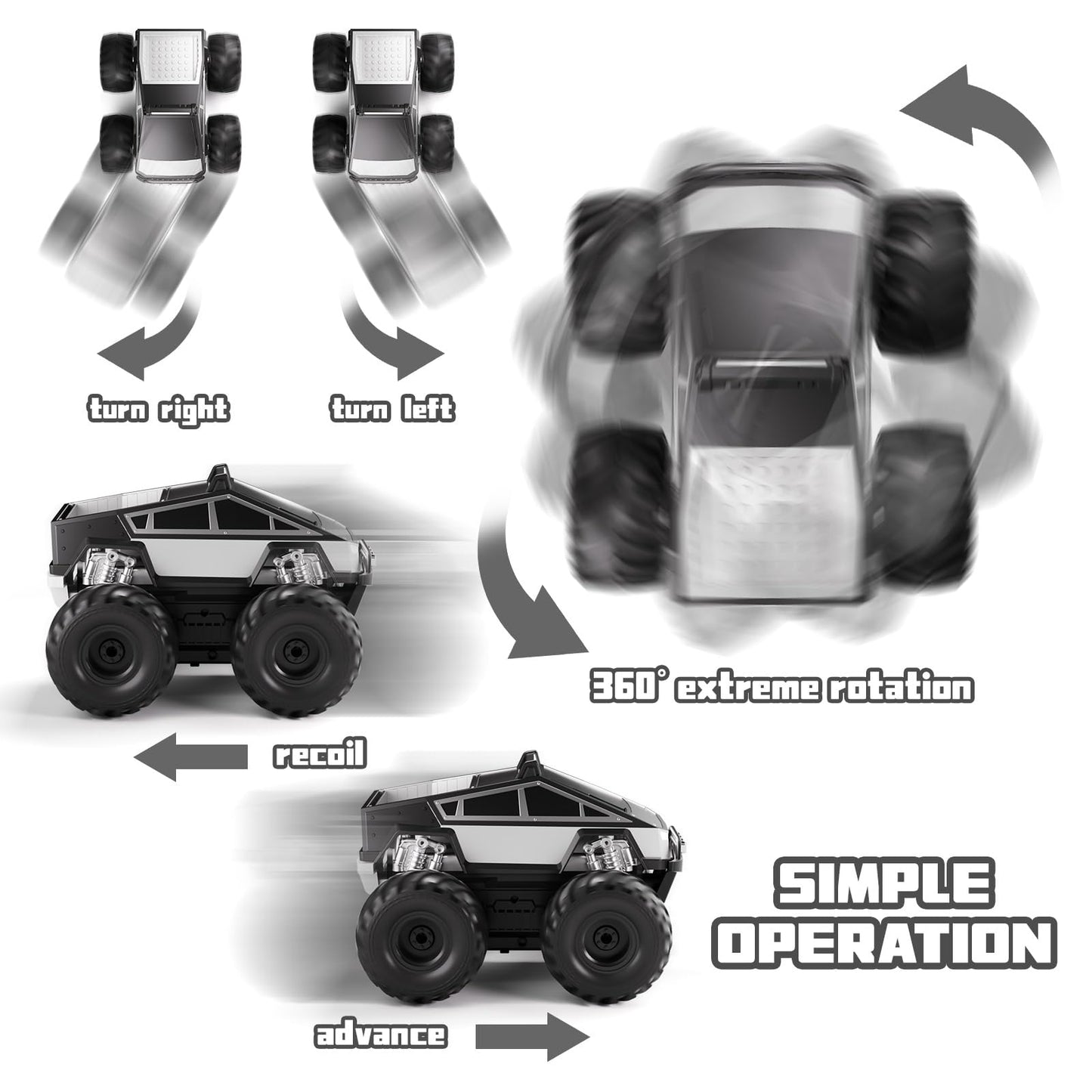RC Car,Amphibious Remote Control Car Waterproof Monster Truck,4WD All Terrain Off-Road 2.4GHZ Vehicles,1:16Scale Hobby Monster Truck Toys,RC Rock Crawler for Boys Girls Kids Age 6 7 8 9 10+(Grey)