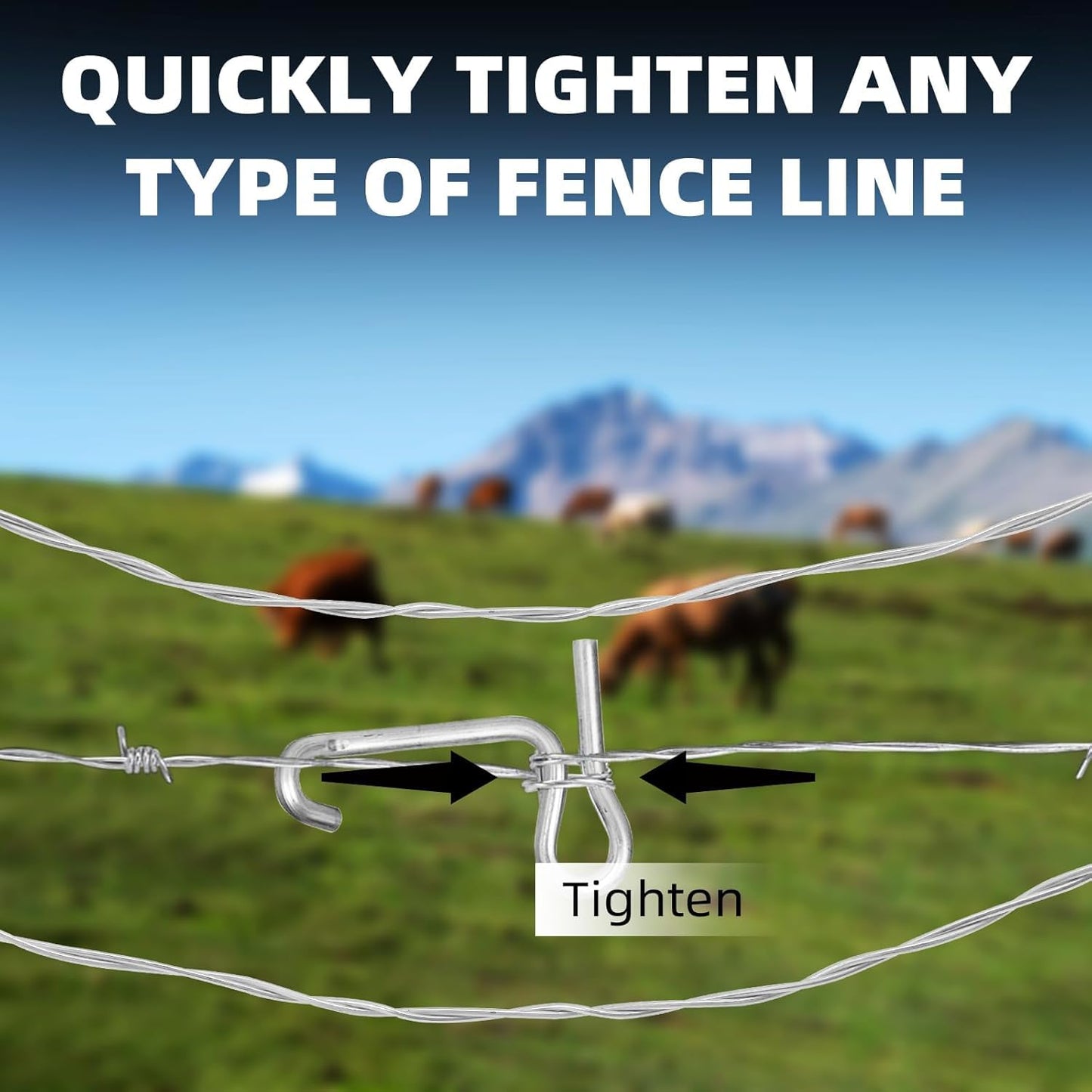 Fence Wire Tightener with Bag, 1/4" 20Pcs Fence Wire Twisting Tool,1Pcs Tighteners Handle,Barb Wire Tensioning Fixer, Fence Tensioner，Farm Fencing Supplies (6mm20Pcs+Tightener Handle)