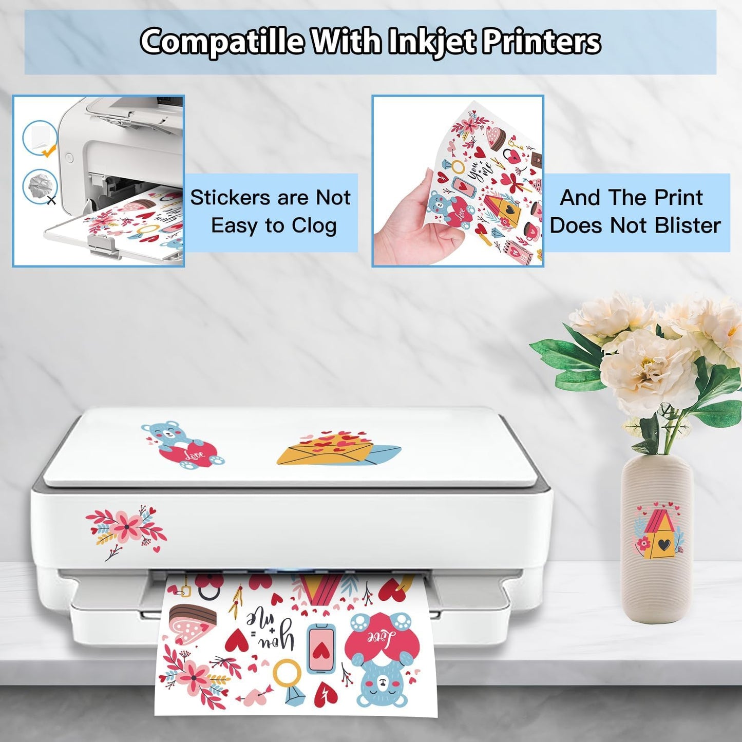 Ruibytree Printable Clear Vinyl Sticker Paper for Inkjet Printers, 60 Sheets Transparent Paper of 8.5x11 DIY Personalized Self-Adhesive Paper that is Tear Resistant, Waterproof Labels, Easy to Cut