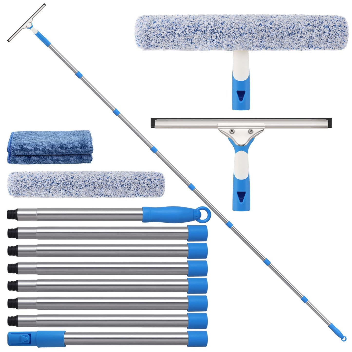 Mitclear 10 Feet Professional Squeegee Window Cleaner Tool with Extension Pole, Car Windshield Cleaning Kit with Long Handle, Window Washing Equipment for Indoor Outdoor Windows & Car Glass