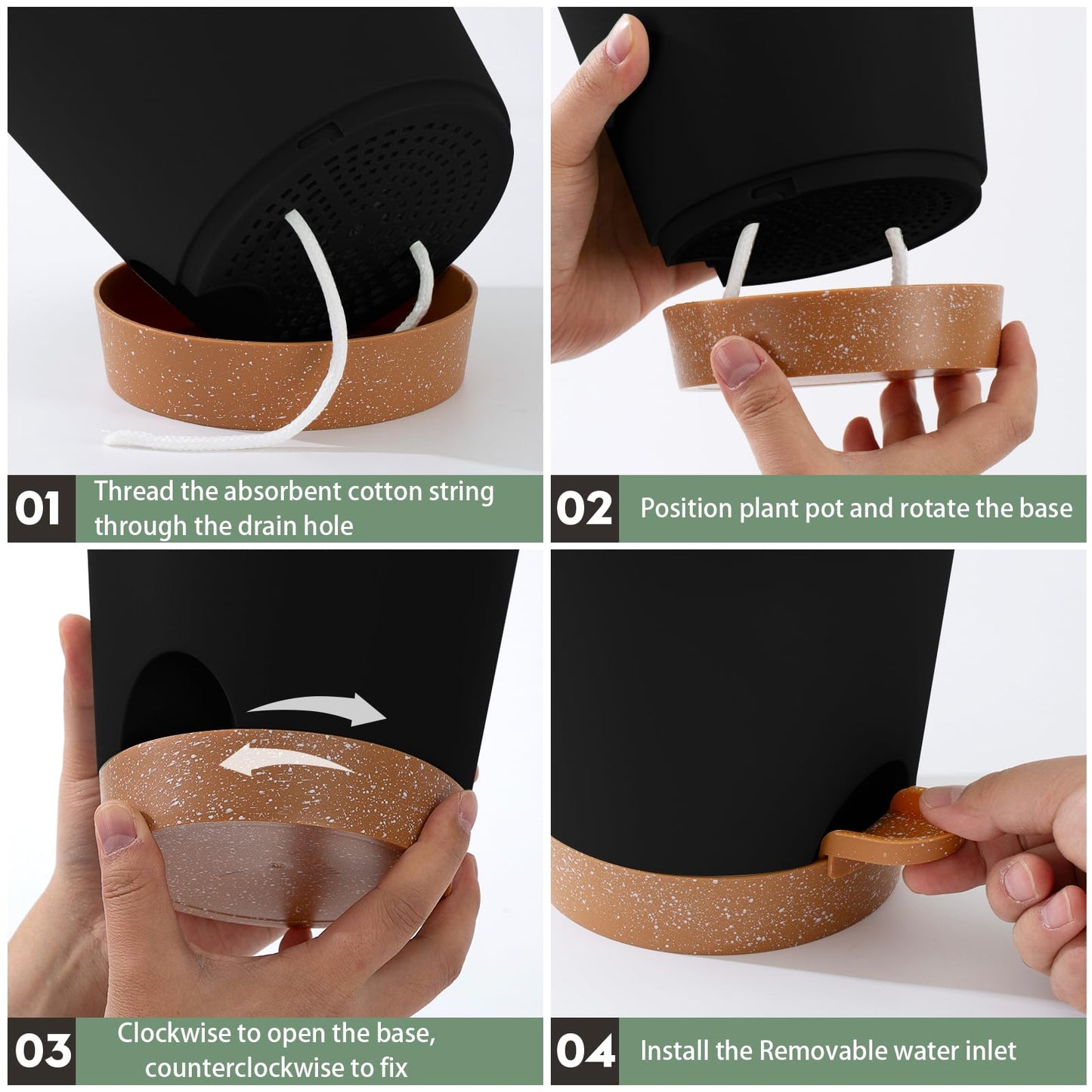 6 Pack Plant Pots Indoor 8/7/6.5/6/5.5/5 Inch Flower Pots Self Watering Planters for Indoor Plants with Drainage Hole Plastic Plant Pot for African Violet Cactus Flowers Succulents(Black)