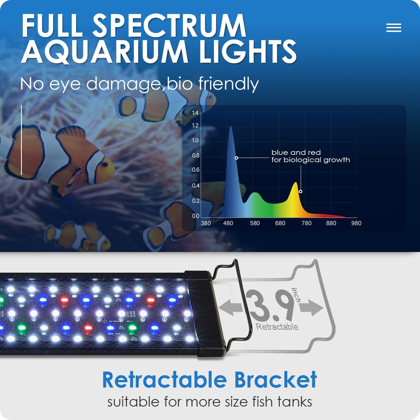 Gamalta Aquarium Light, 18W 24/7 Natural Mode Aquarium Light, Sunrise/Daylight/Moonlight Mode and Custom Mode with Expandable Bracket, Adjustable Timer and 7 Color Brightness for 18~24IN Fish Tank