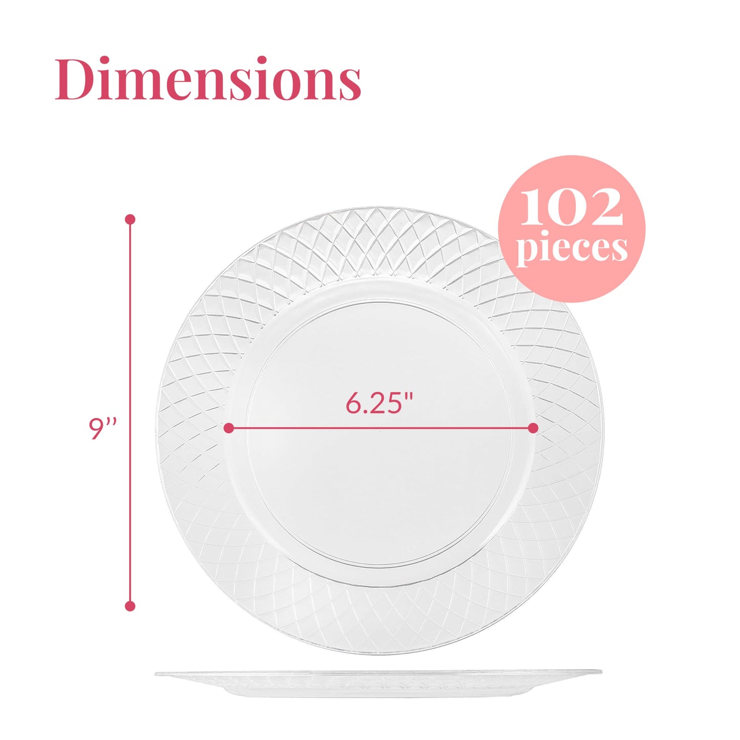 Prestee 102 Clear Plastic Plates Disposable - 6.25-inch Heavy Duty Hard Plastic Clear Plates for Party - Elegant Round Cake, Dessert, Salad, Appetizer, Dinner - Plate for Holiday Parties