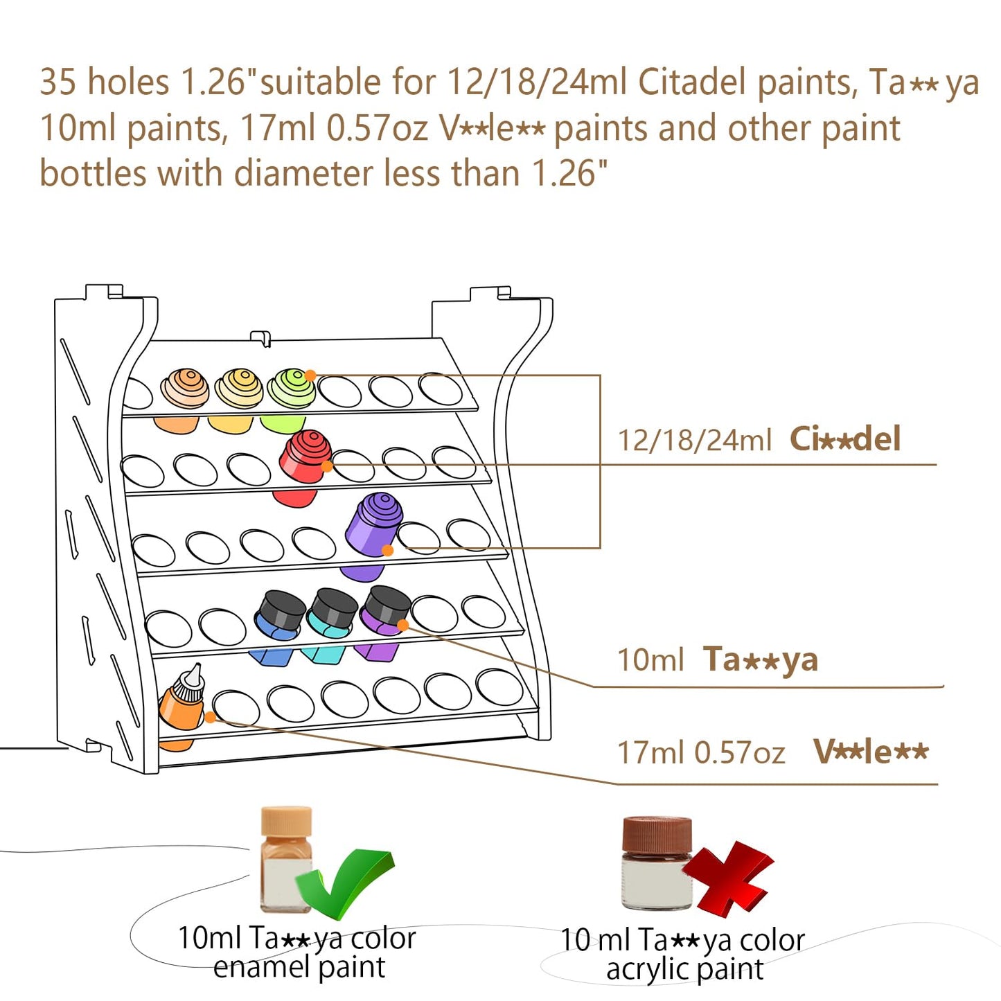 Bucasso Wooden Model Paint Organizer, Paint Rack with MDF Material for 35 Paint Bottles, Craft Paint Holder Suitable for Tamiya/Vallejo/Citadel, GK11 (Can be combined with other GK style)