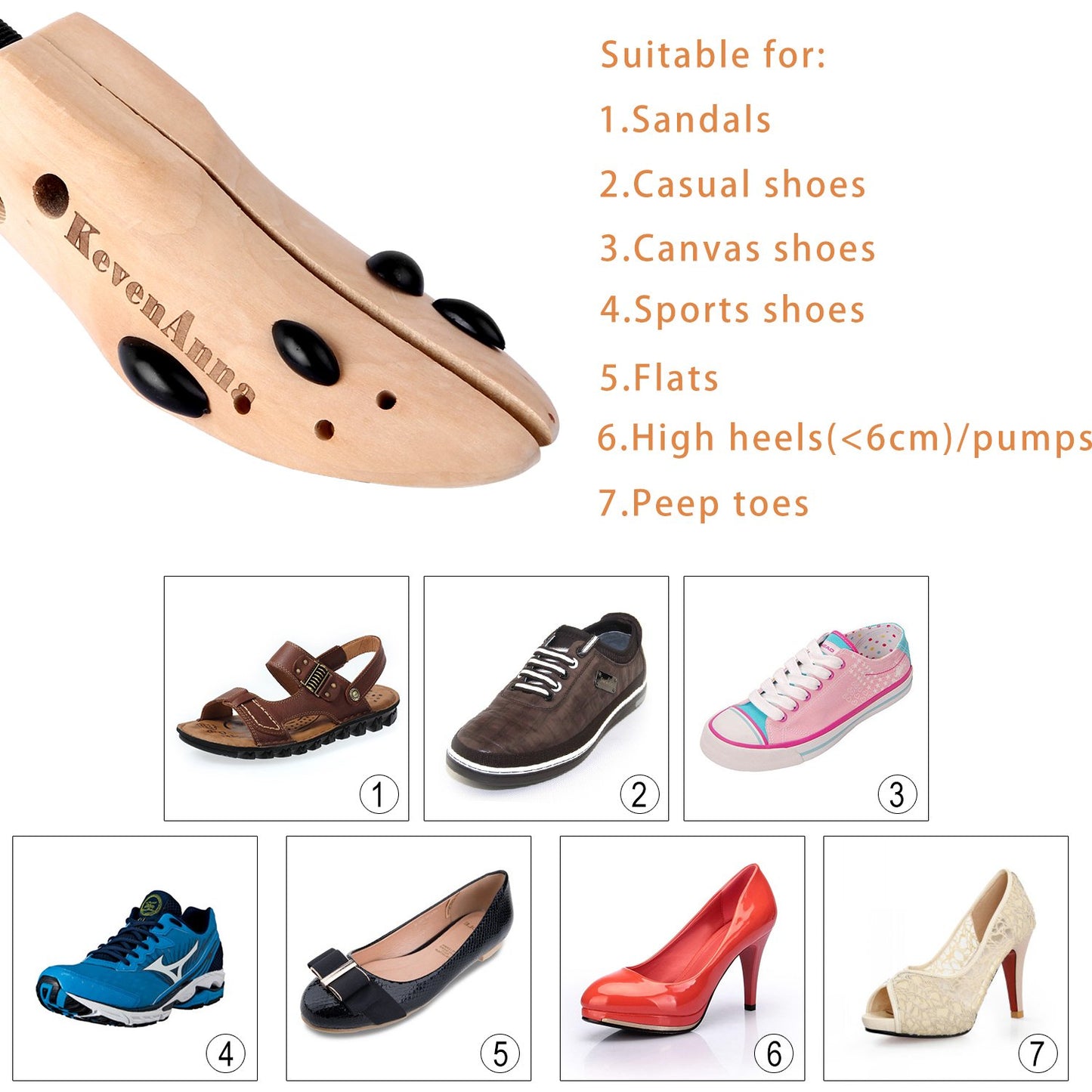 KevenAnna Pair of Premium Professional 2-way Wooden Shoe Trees, Wooden Shoe Stretcher for Men or Women (Large)