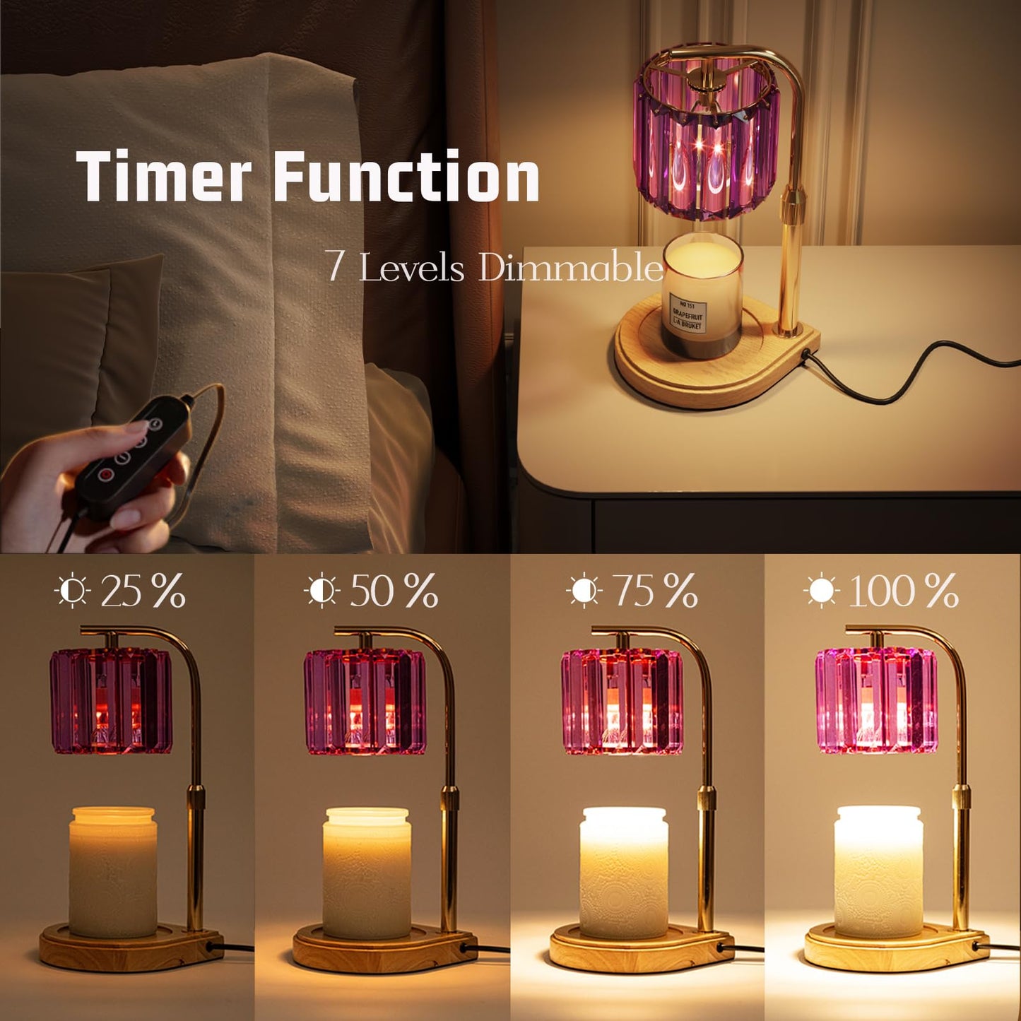 Candle Warmer Lamp with Timer and Dimmer Purple, Adjustable Height Glass Candle Lamp, Electric Candle Lamp Warmer for Home Decor,Gift for Women,2-Bulb Candle Warming Lamp for Jar Candles (Purple)