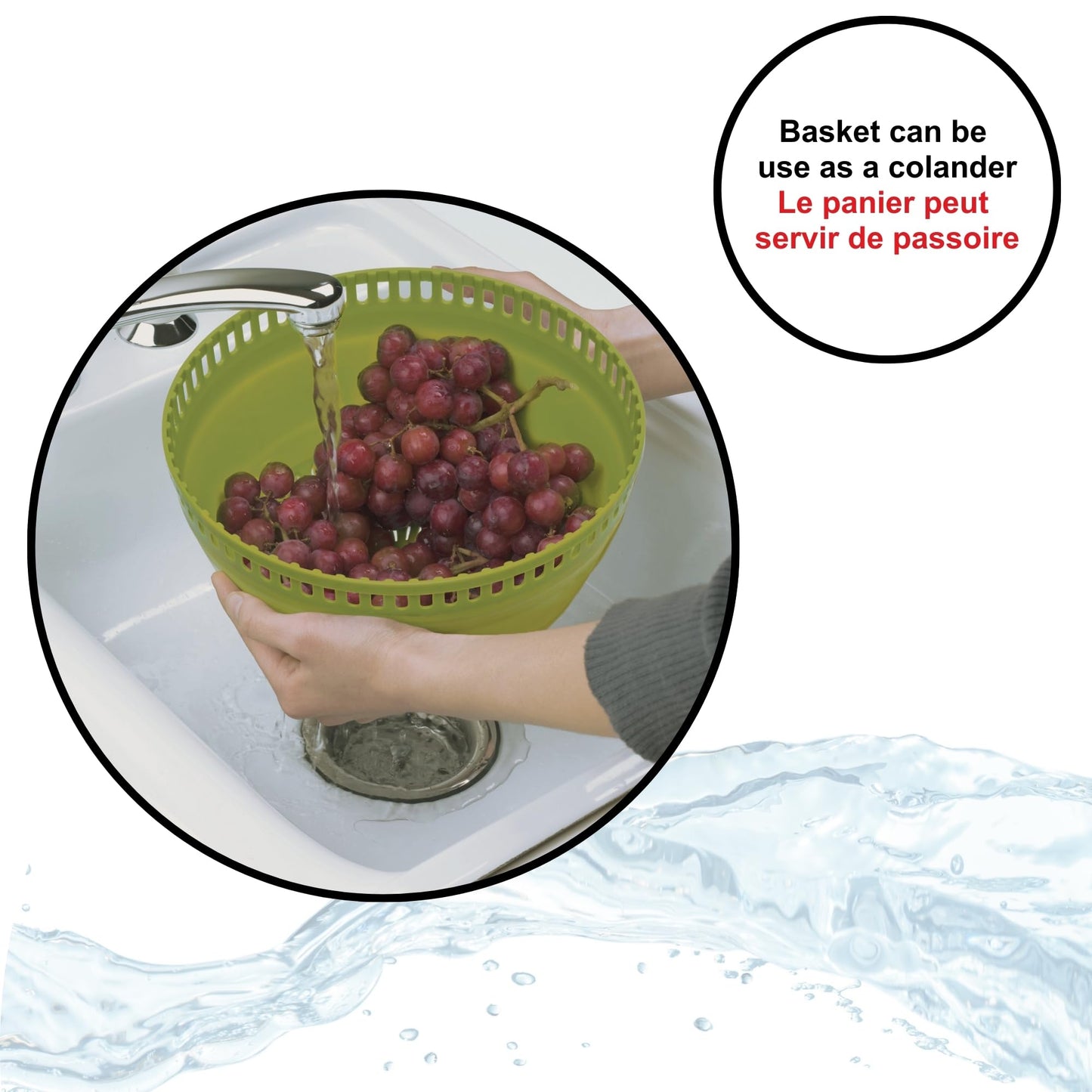 Starfrit Collapsible Salad Spinner - 4L Capacity - Compact Storage - Basket Doubles as Colander - Bowl Can Be Used for Serving