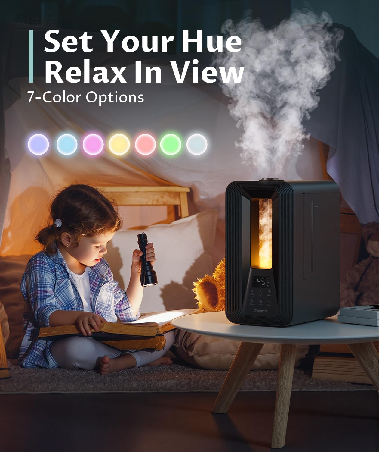 BREEZOME Humidifiers for Bedroom, 5L Top Fill Cool Mist Humidifier with Aroma Diffuser, Humidistat, Night Light, 50H Runtime, Quiet Ultrasonic Humidifiers for Home Large Room, Plants, Baby Nursery