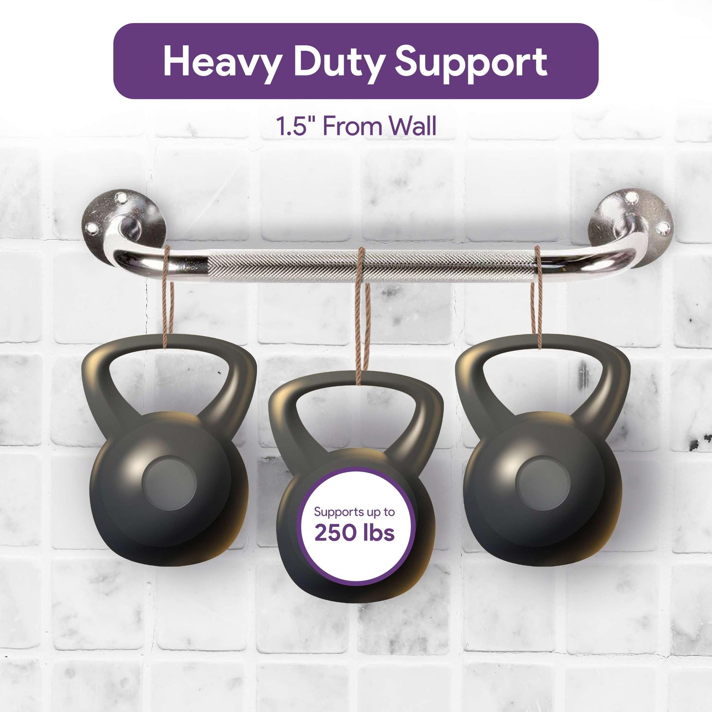 24 Inch Grab Bars for Bathtubs and Showers - Chrome Knurled Bathroom Safety Rail Handle - Non Slip Textured Grip Handicap Grab Bar for Seniors, 250 lbs Weight Support Capacity