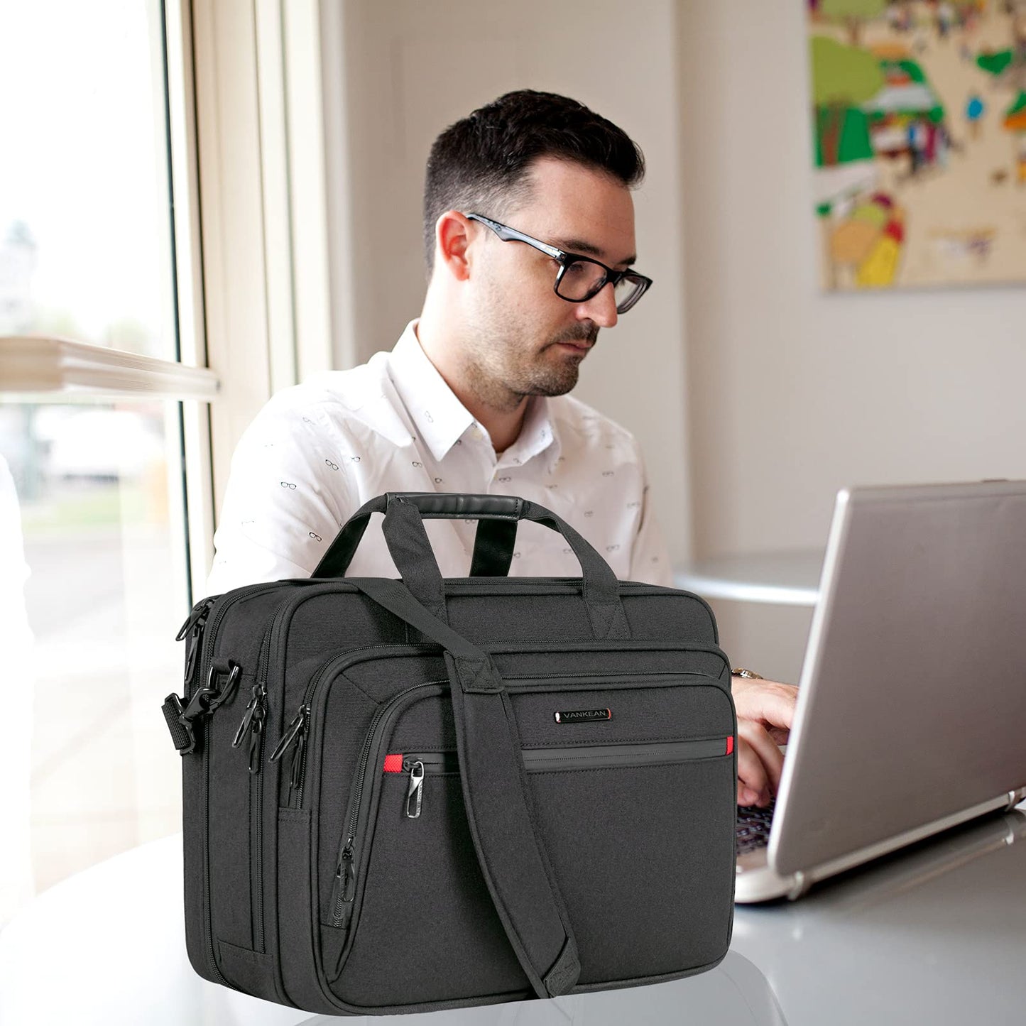 VANKEAN Laptop Bag Premium Laptop Briefcase Fits Up to 17.3 Inch Laptop Expandable Water-Repellent Shoulder Messenger Bag for School/Travel/Business/Men/Women-Black