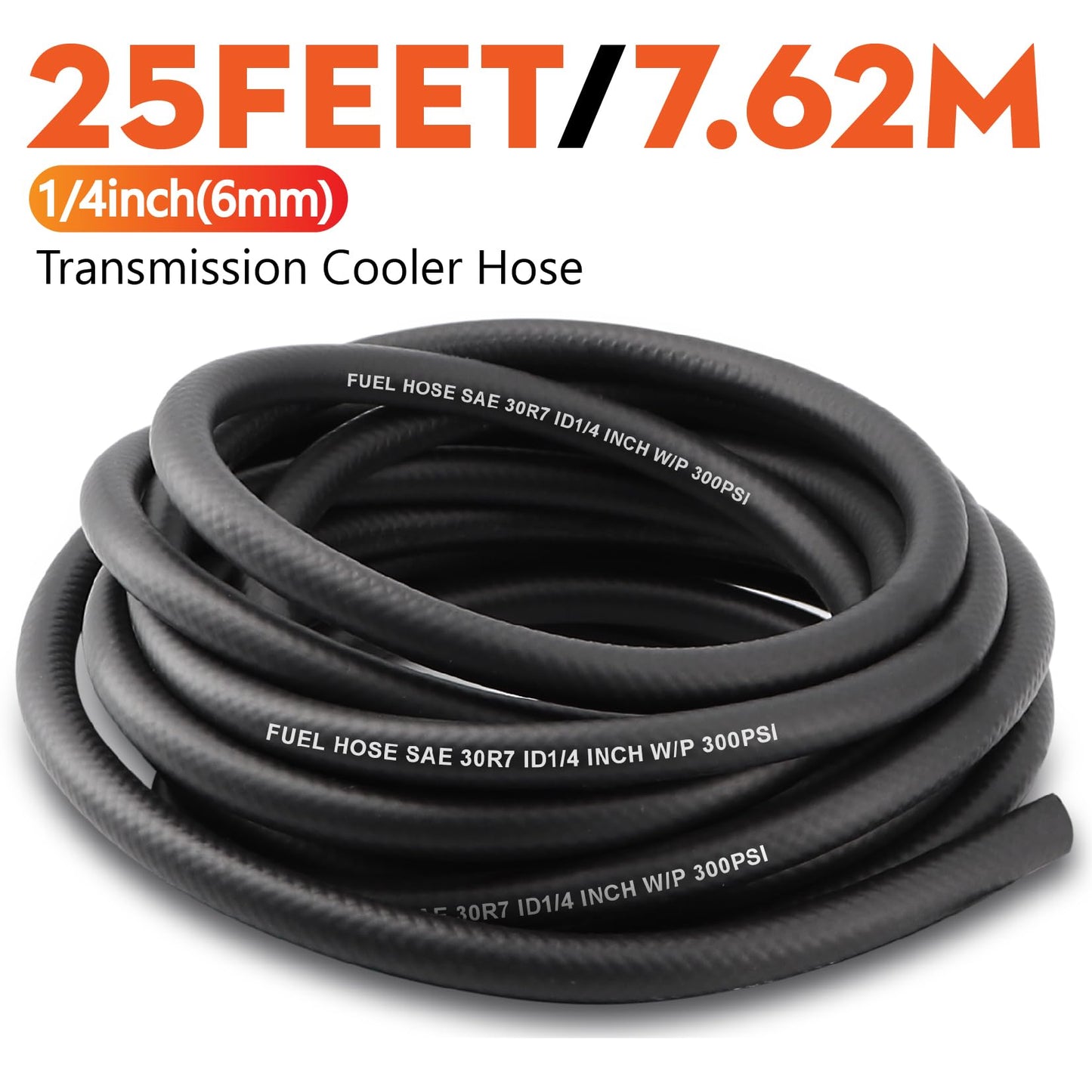 Taxutor 1/4 inch ID Fuel Line Hose 25FT NBR Rubber Push Lock Gas Hose High Pressure 300PSI for Automotive Fuel Systems Engines